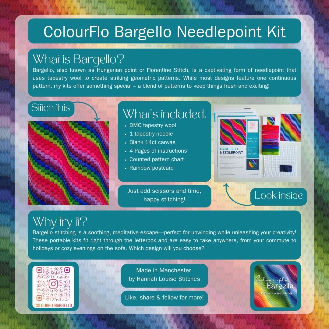 Colourflo Bargello Needlepoint Kit – Beginner DIY Tapestry (5x5 inch)