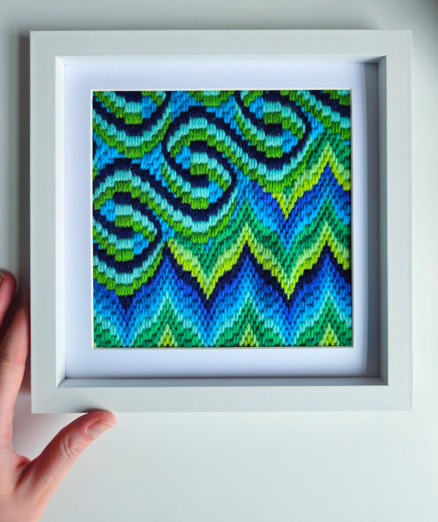 Bargello Needlepoint Kit | Tapestry | Printed canvas DIY craft | mindful | hand sewing | canvas embroidery | 7x7 inch | Beginner friendly