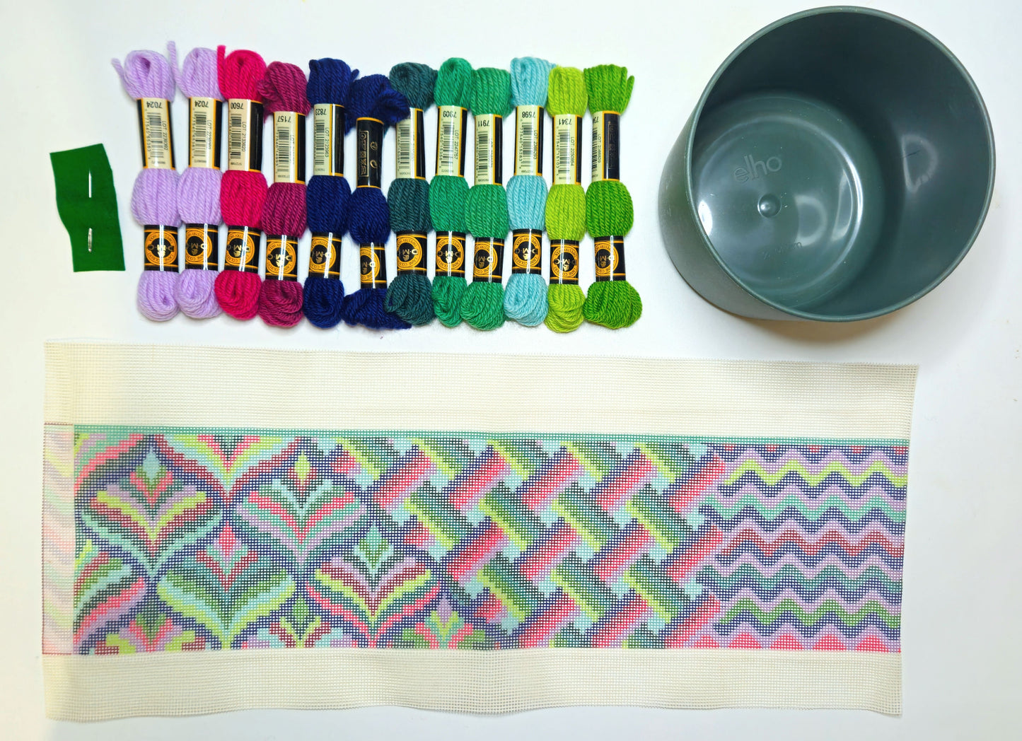 Large Plant Pot Stitch Kit by Colourflo Bargello | Needlepoint Kit | Printed Tapestry kit | DIY craft | hand sewing | canvas embroidery