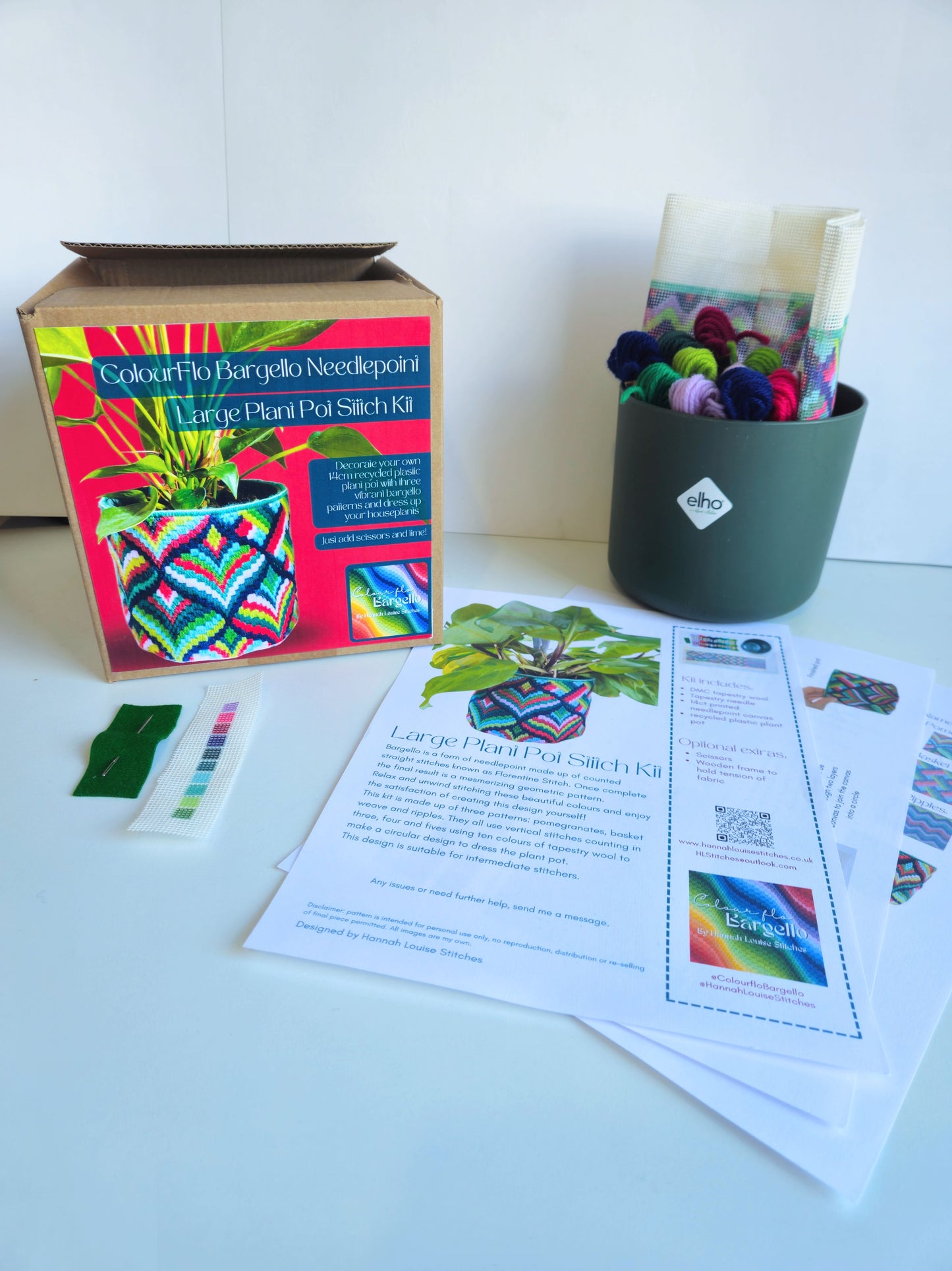 Large Plant Pot Stitch Kit by Colourflo Bargello | Needlepoint Kit | Printed Tapestry kit | DIY craft | hand sewing | canvas embroidery