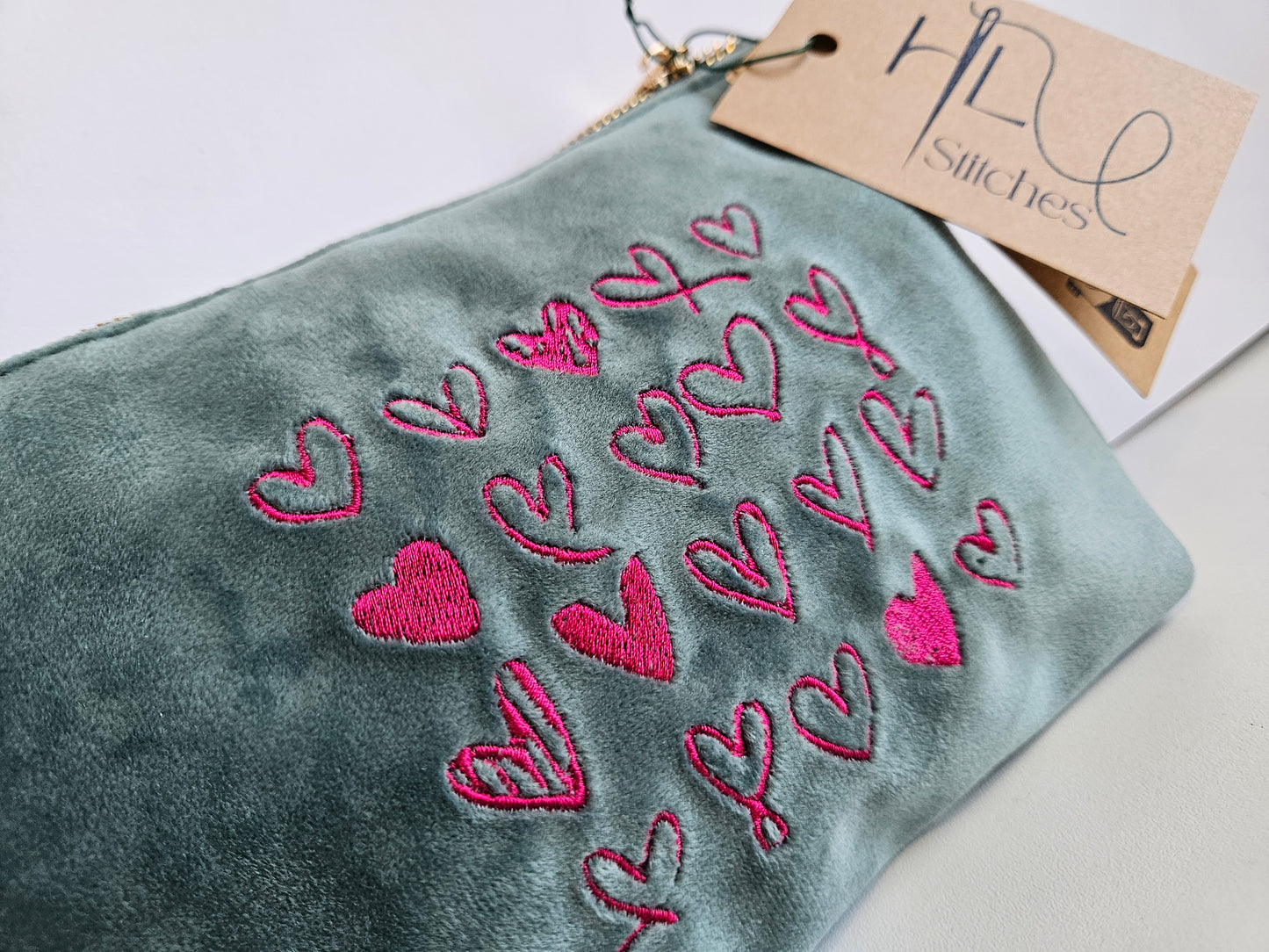 Valentines Recycled Velvet Heart Pouch SMALL | Sustainable Makeup or Travel Pouch | Luxurious Feel |
