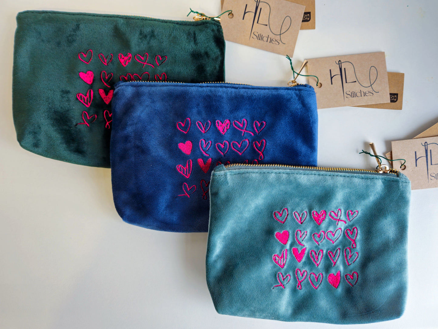 Valentines Recycled Velvet Heart Pouch SMALL | Sustainable Makeup or Travel Pouch | Luxurious Feel |