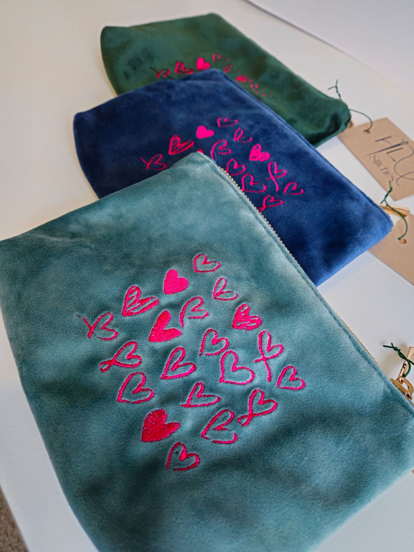 Valentines Recycled Velvet Heart Pouch SMALL | Sustainable Makeup or Travel Pouch | Luxurious Feel |