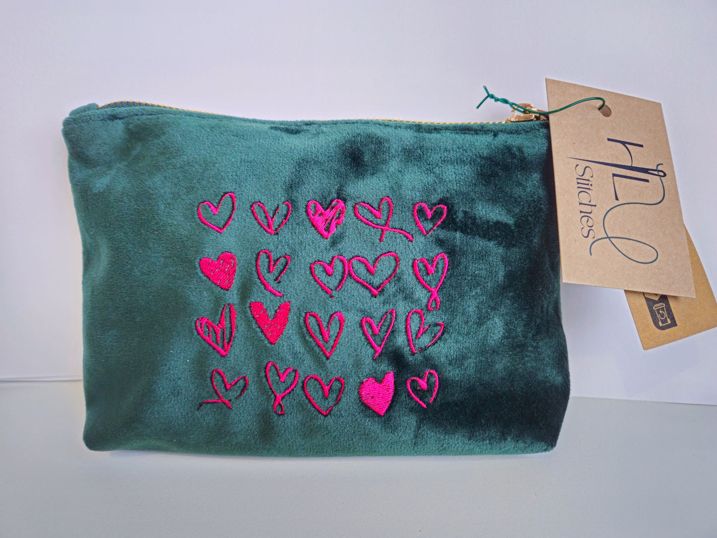 Valentines Recycled Velvet Heart Pouch SMALL | Sustainable Makeup or Travel Pouch | Luxurious Feel |