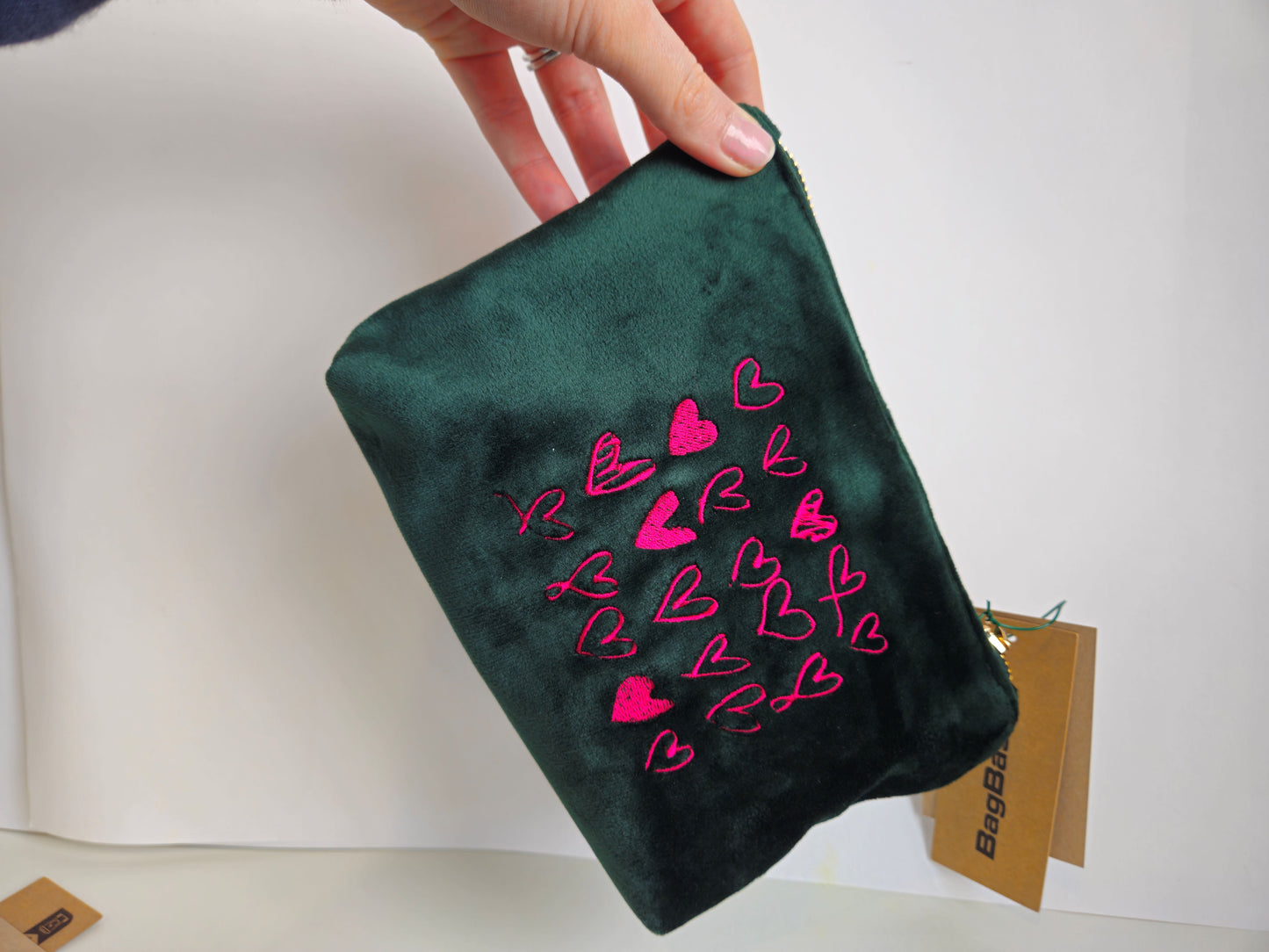 Valentines Recycled Velvet Heart Pouch SMALL | Sustainable Makeup or Travel Pouch | Luxurious Feel |