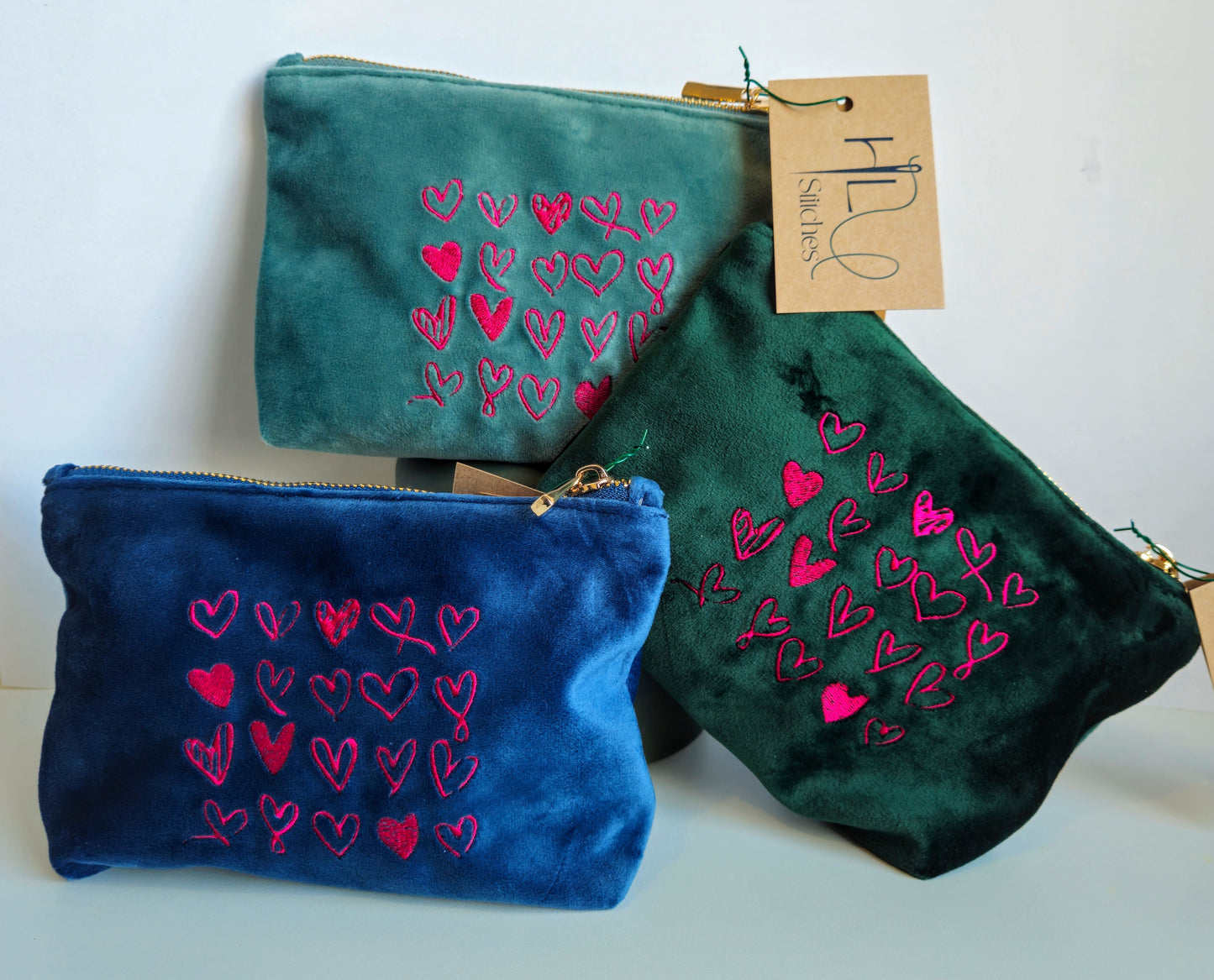 Valentines Recycled Velvet Heart Pouch SMALL | Sustainable Makeup or Travel Pouch | Luxurious Feel |