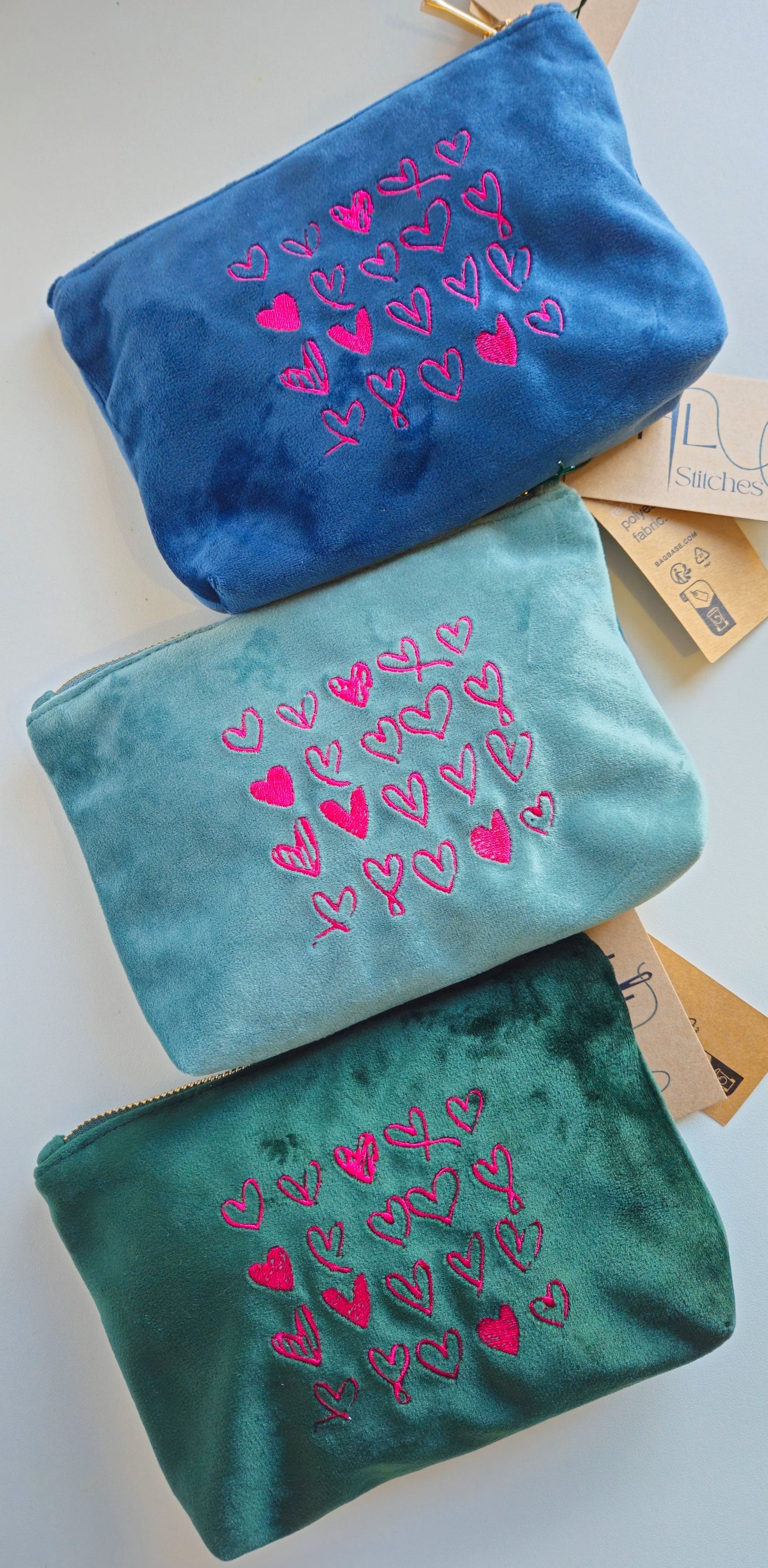 Valentines Recycled Velvet Heart Pouch SMALL | Sustainable Makeup or Travel Pouch | Luxurious Feel |