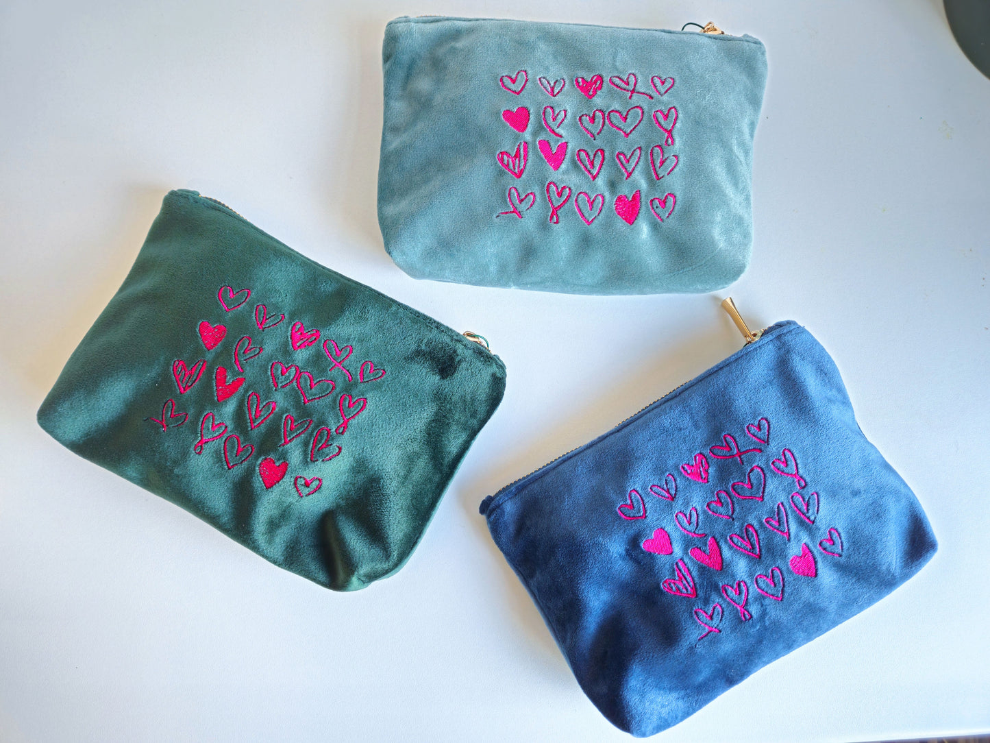 Valentines Recycled Velvet Heart Pouch SMALL | Sustainable Makeup or Travel Pouch | Luxurious Feel |