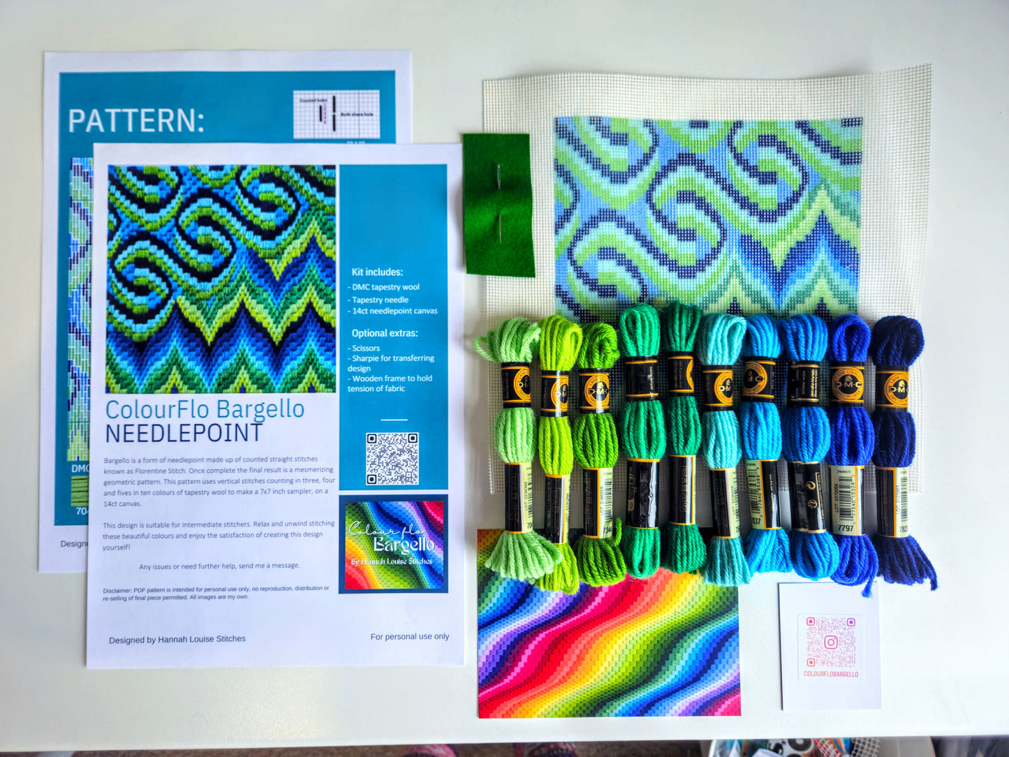 Bargello Needlepoint Kit | Tapestry | Printed canvas DIY craft | mindful | hand sewing | canvas embroidery | 7x7 inch | Beginner friendly