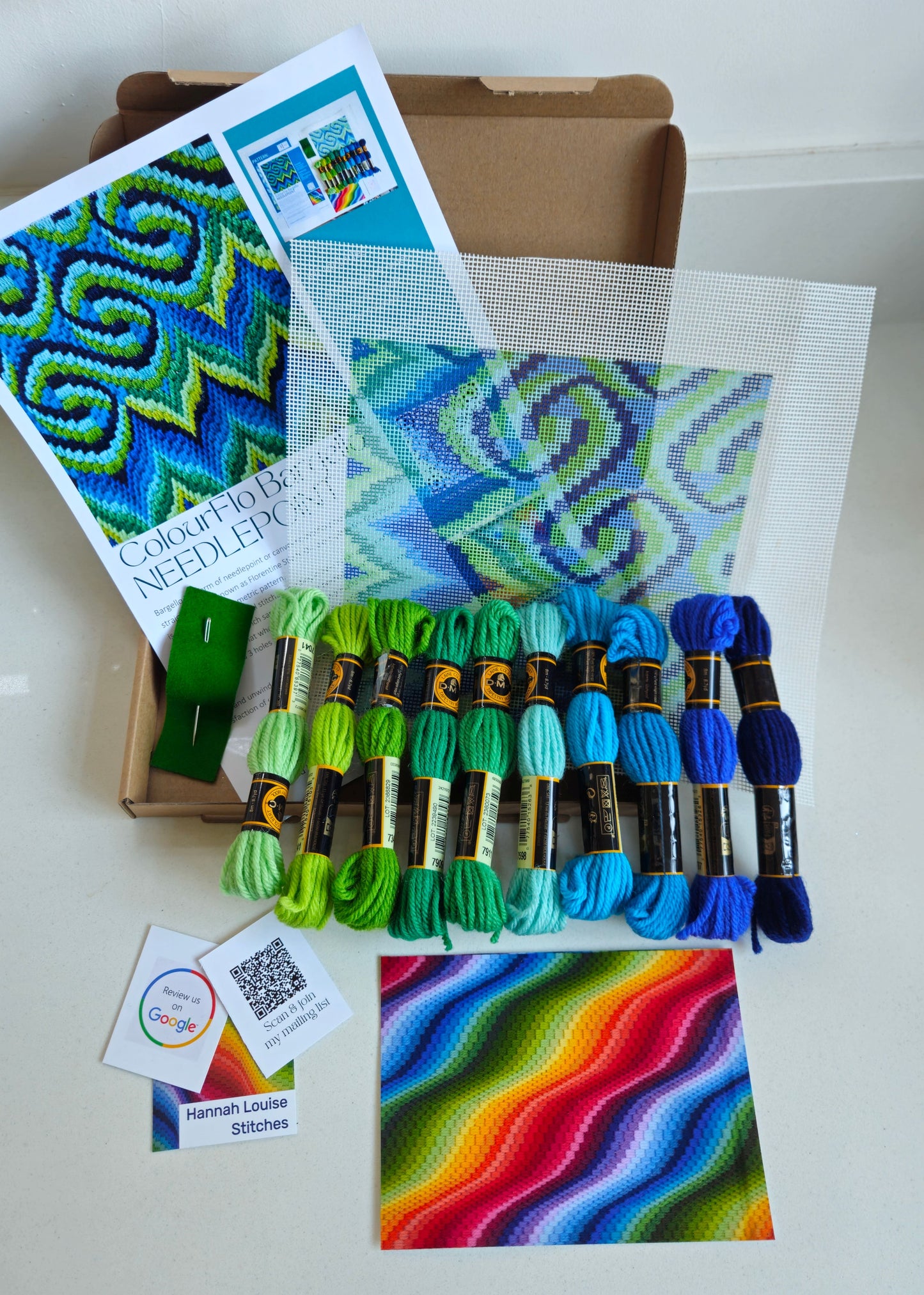 Bargello Needlepoint Kit | Tapestry | Printed canvas DIY craft | mindful | hand sewing | canvas embroidery | 7x7 inch | Beginner friendly