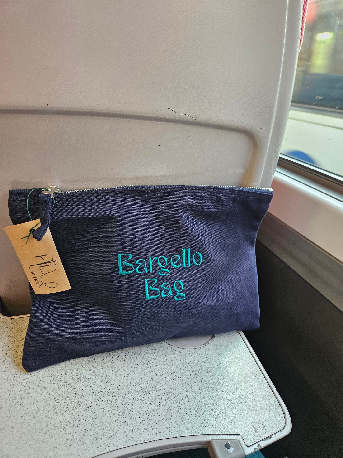 Colourflo Bargello Organic Cotton Travel Pouch – Embroidered Kit Case in French Navy (20x28cm)