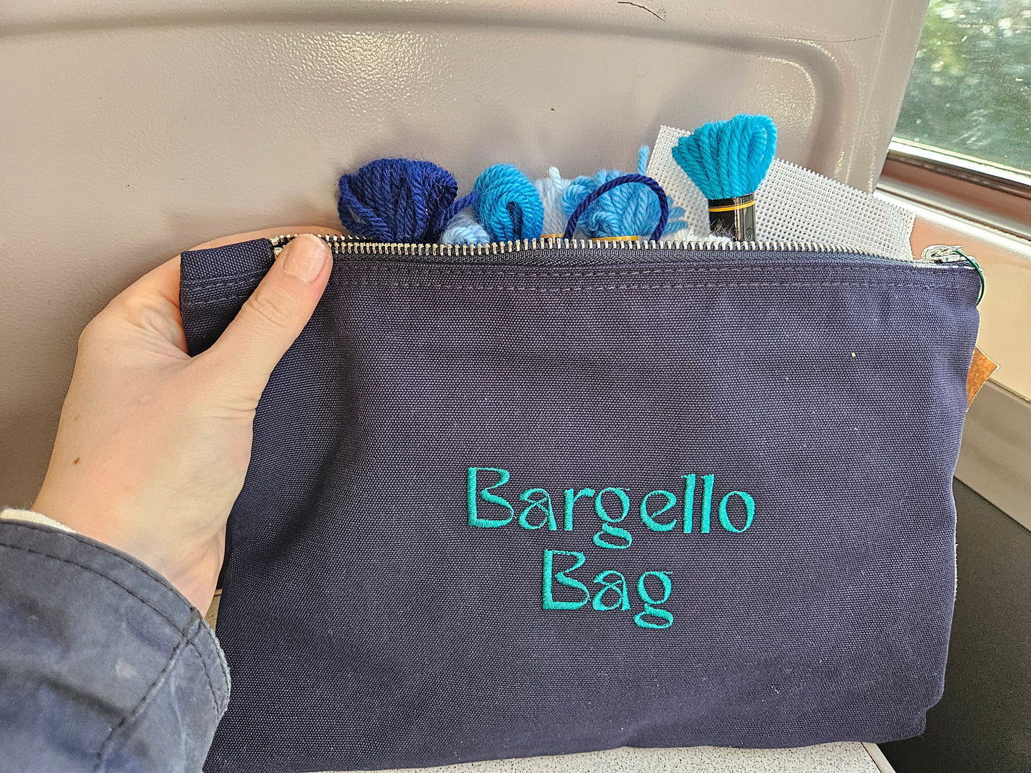 Colourflo Bargello Organic Cotton Travel Pouch – Embroidered Kit Case in French Navy (20x28cm)