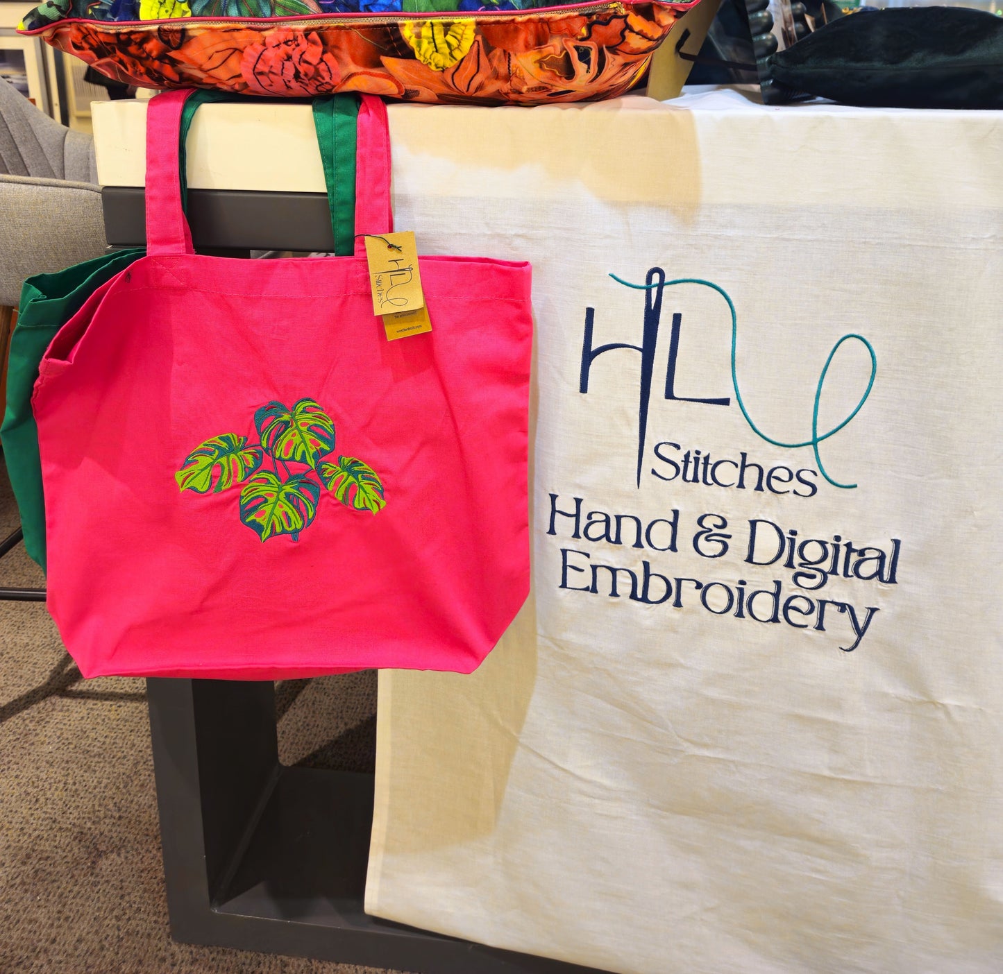 Monstera Embroidered Organic Cotton Shopper Tote Bag