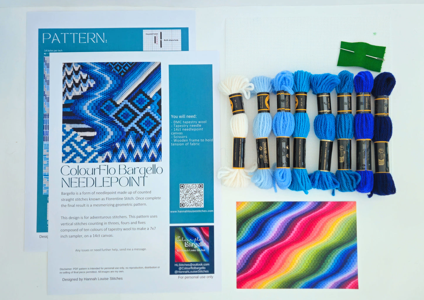 Colourflo Bargello Needlepoint Kit | 7x7 inch | Tapestry | advanced | DIY craft | mindful | Blue and white | hand sewing | canvas embroidery