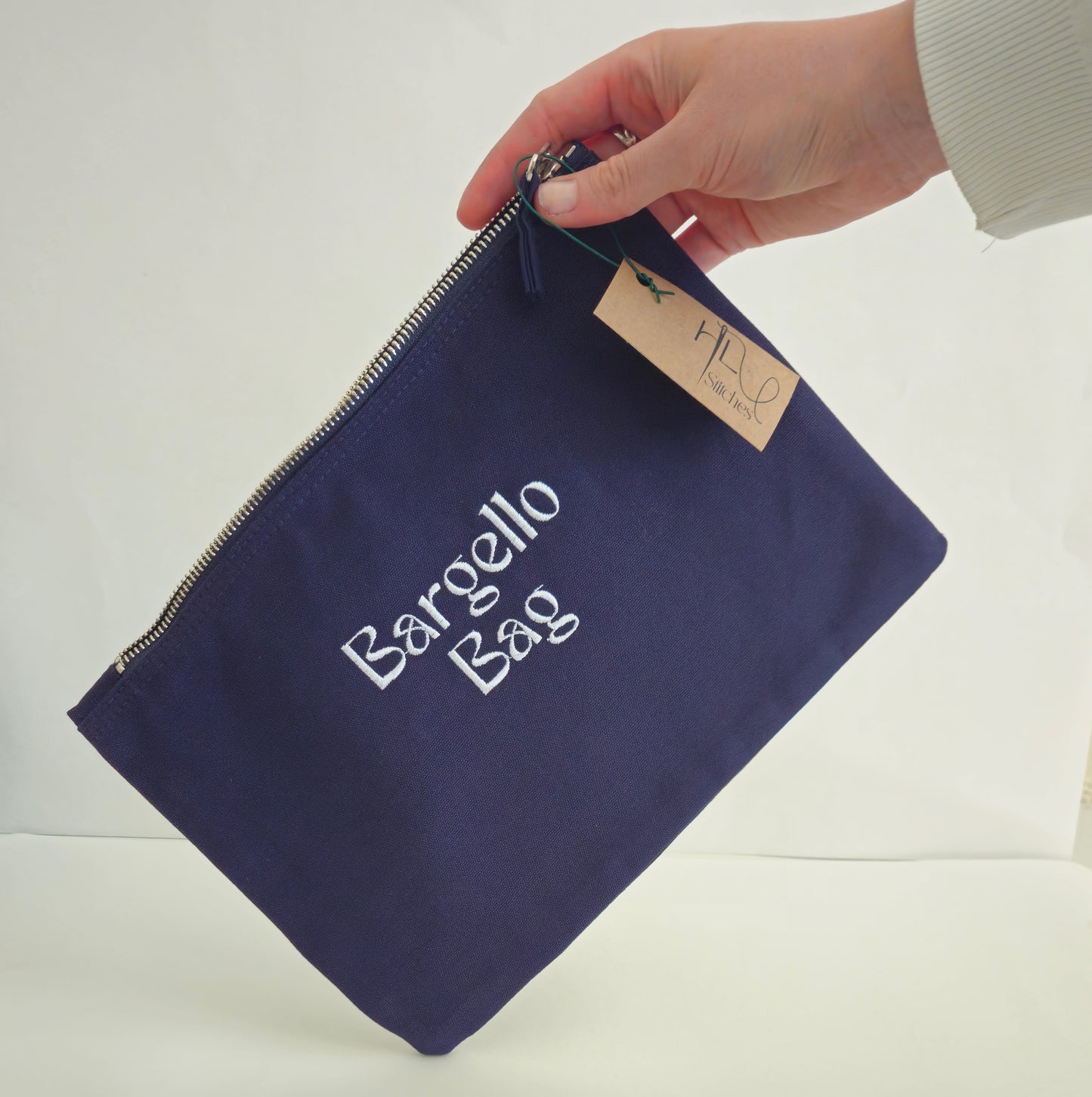 Colourflo Bargello Organic Cotton Travel Pouch – Embroidered Kit Case in French Navy (20x28cm)