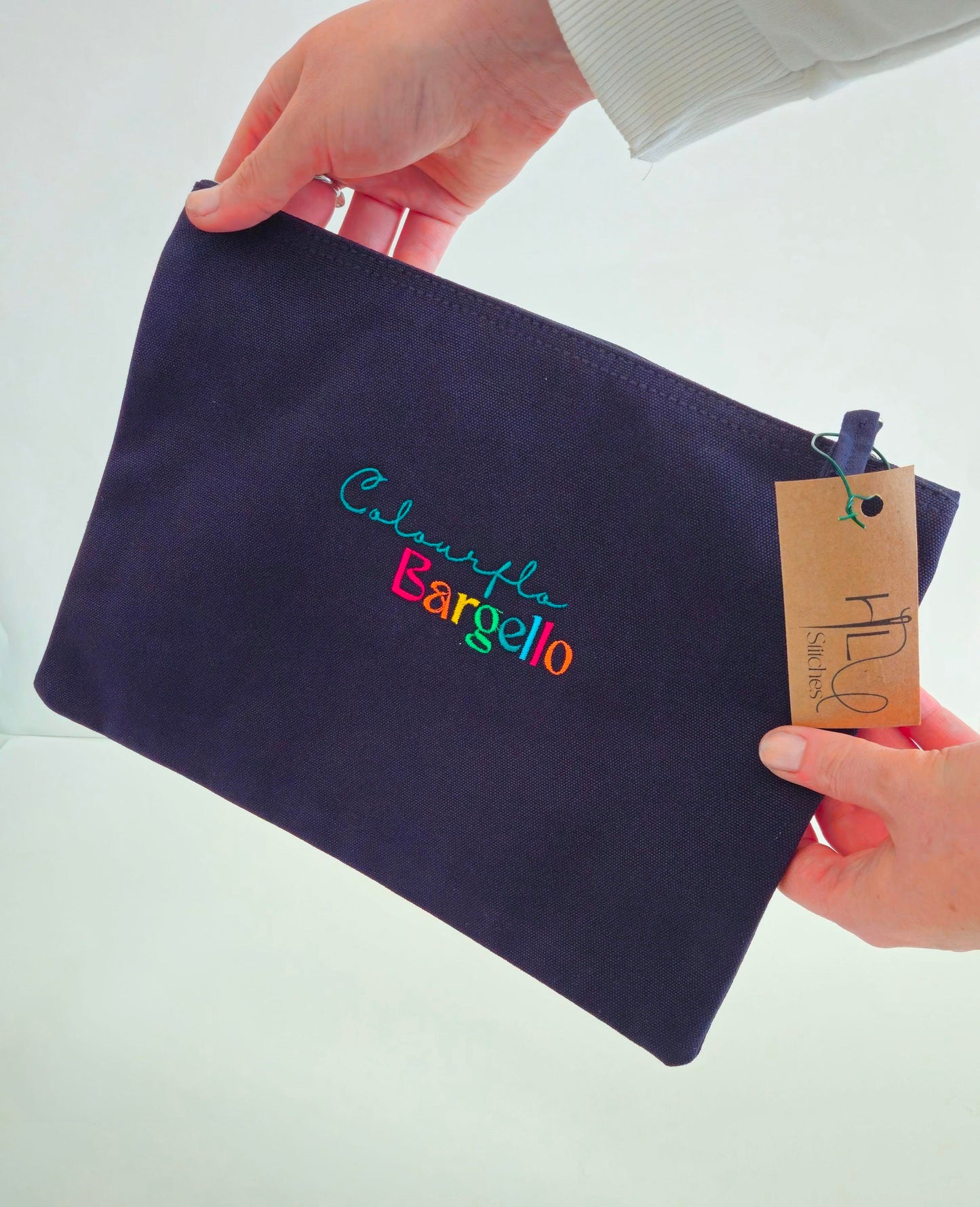Colourflo Bargello Organic Cotton Travel Pouch – Embroidered Kit Case in French Navy (20x28cm)