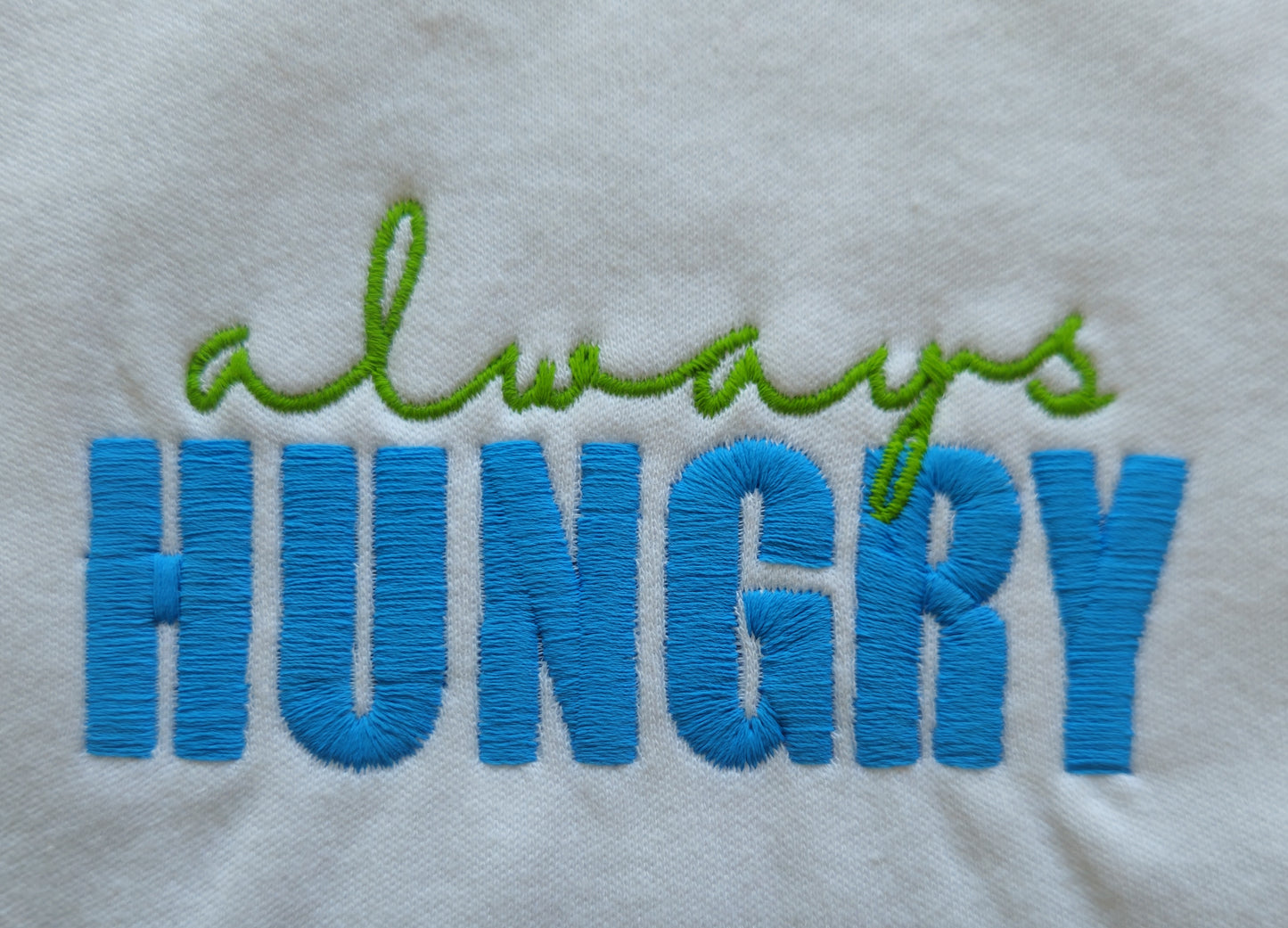 always HUNGRY Embroidered Baby Grow and/or Bib | Organic Cotton | New Baby Gift | Gender Neutral | Short Sleeve | white with rainbow text | Onsie