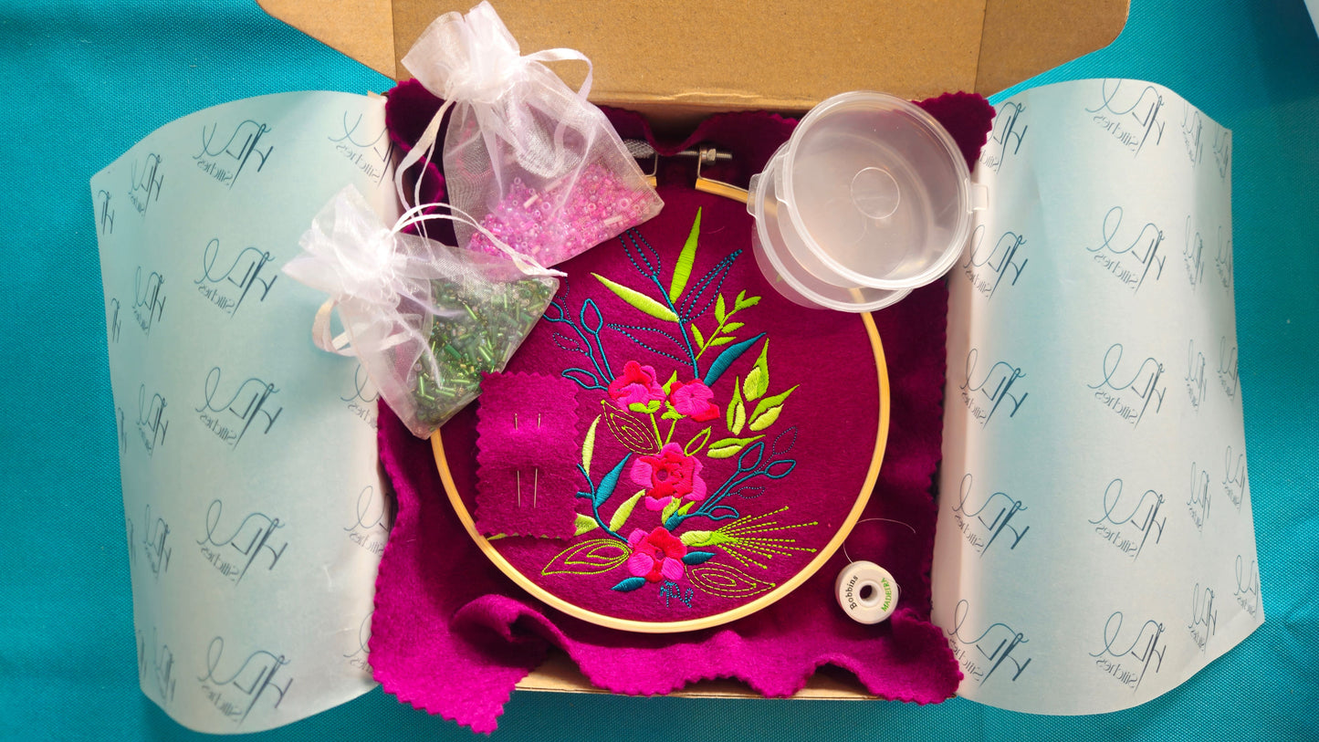 Botanical Bead Embroidery Kit – Vibrant Floral Embroidery with Beads