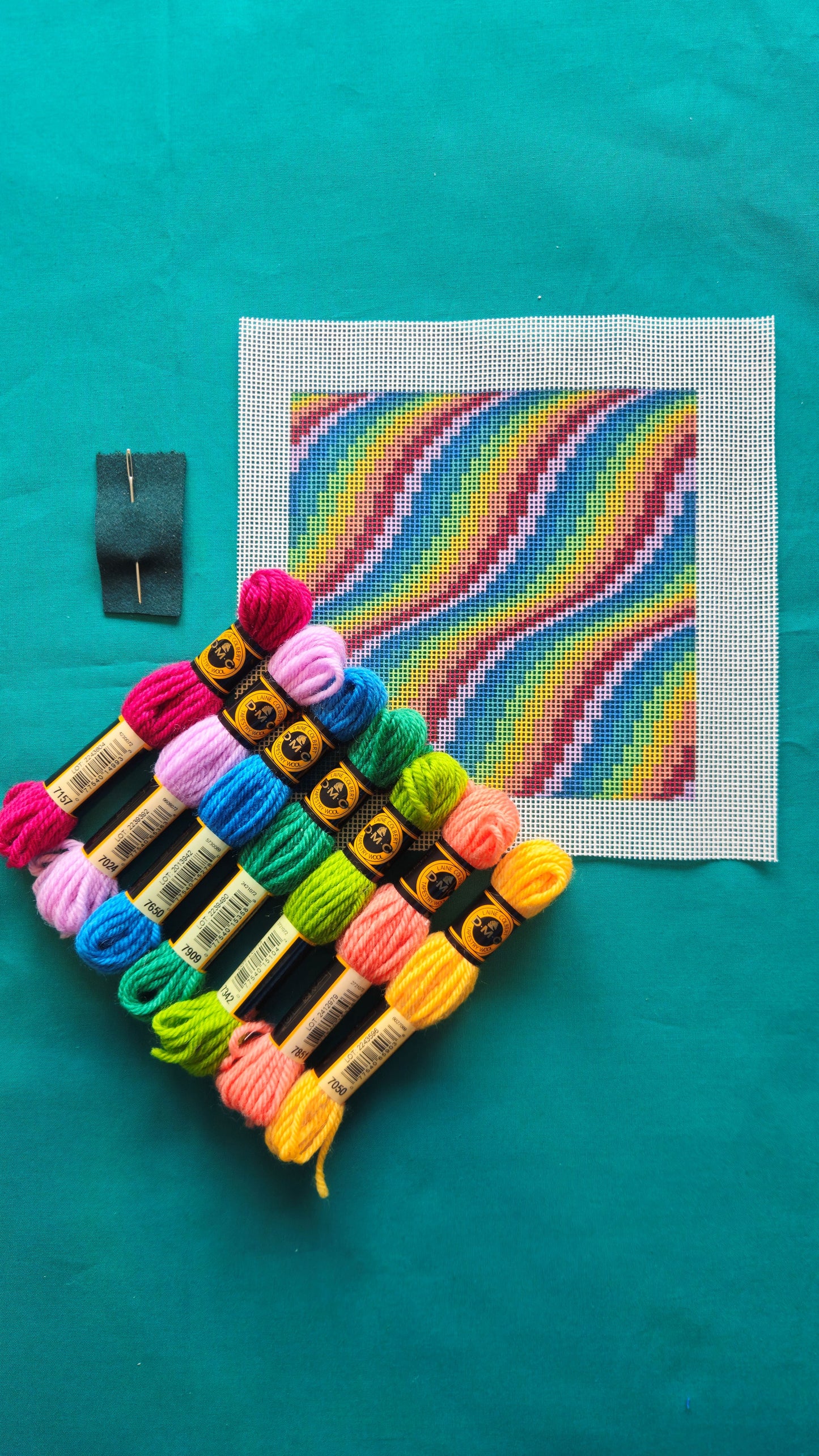 Colourflo Bargello Needlepoint Kit | 6x6 inch | Tapestry | Beginner | DIY craft | Rainbow | hand sewing | printed canvas embroidery (Copy)