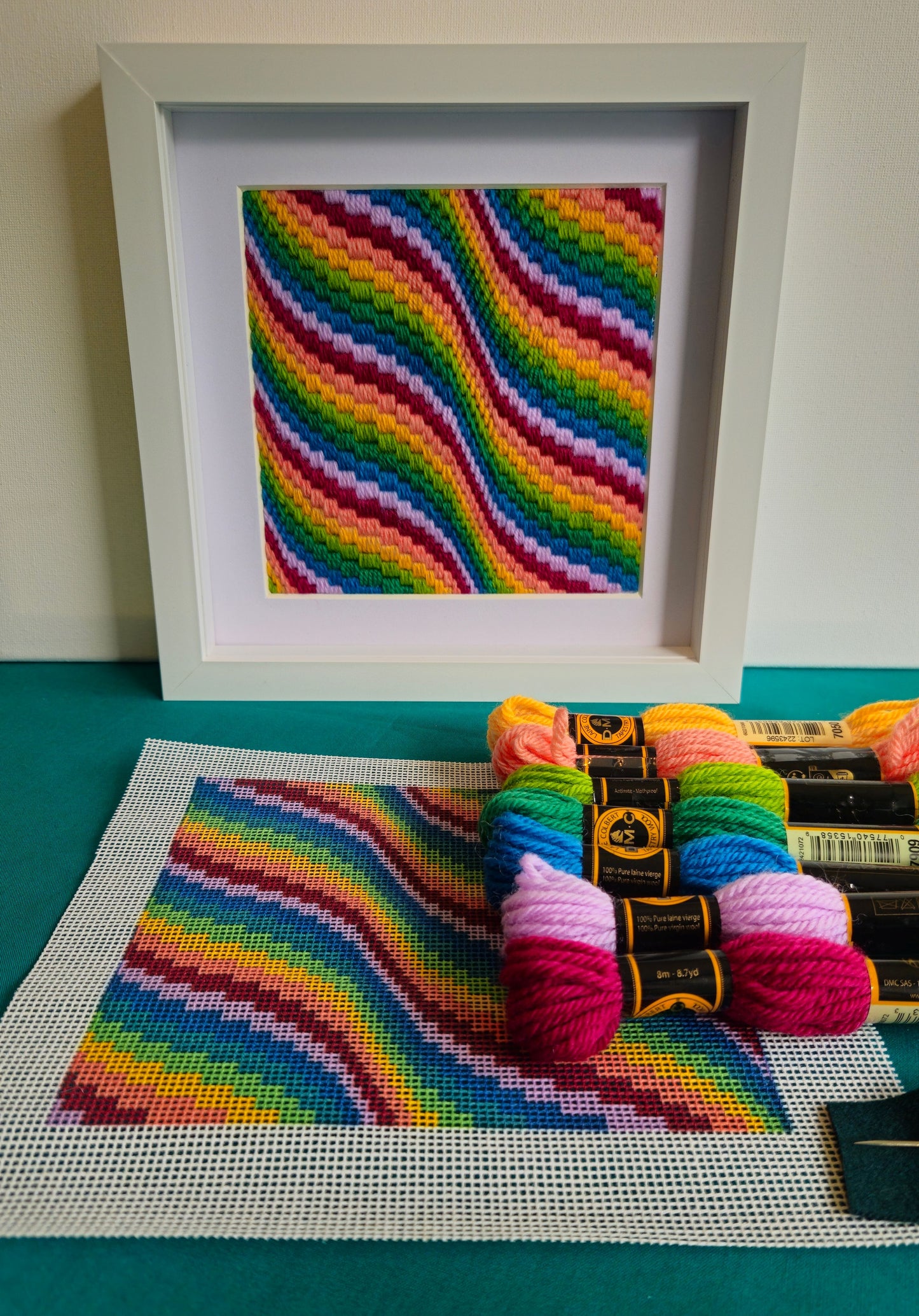 Colourflo Bargello Needlepoint Kit | 6x6 inch | Tapestry | Beginner | DIY craft | Rainbow | hand sewing | printed canvas embroidery (Copy)