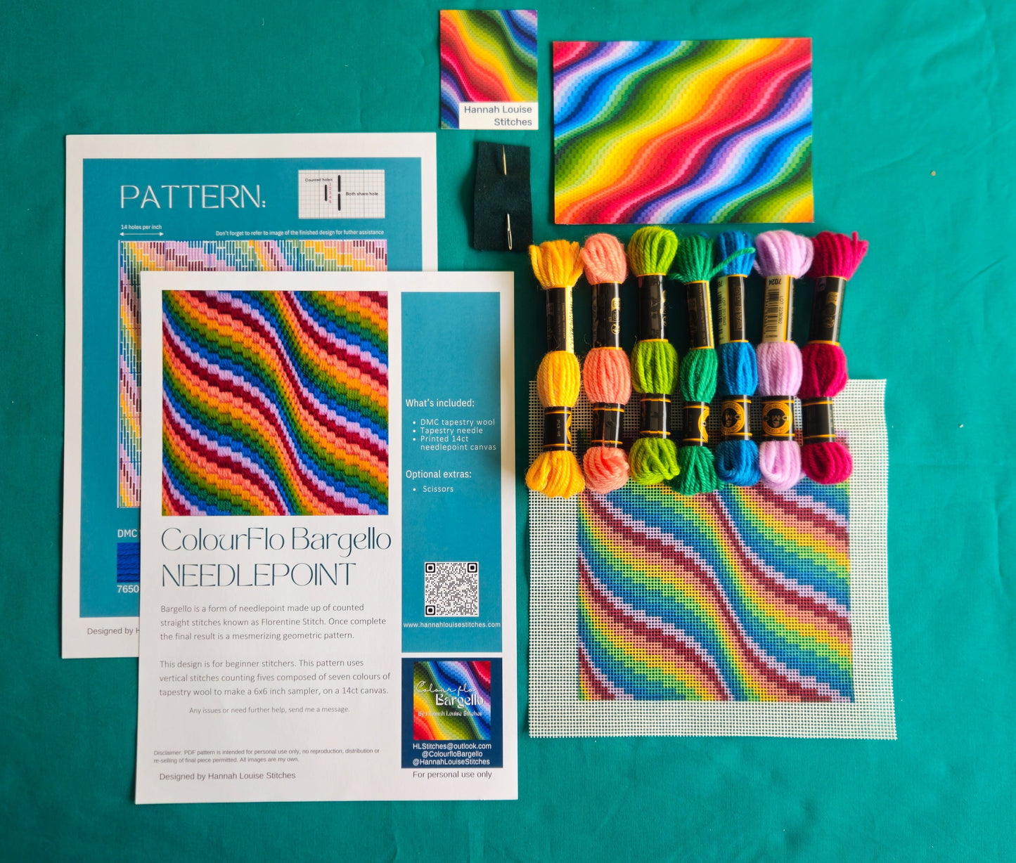 Colourflo Bargello Needlepoint Kit | 6x6 inch | Tapestry | Beginner | DIY craft | Rainbow | hand sewing | printed canvas embroidery (Copy)