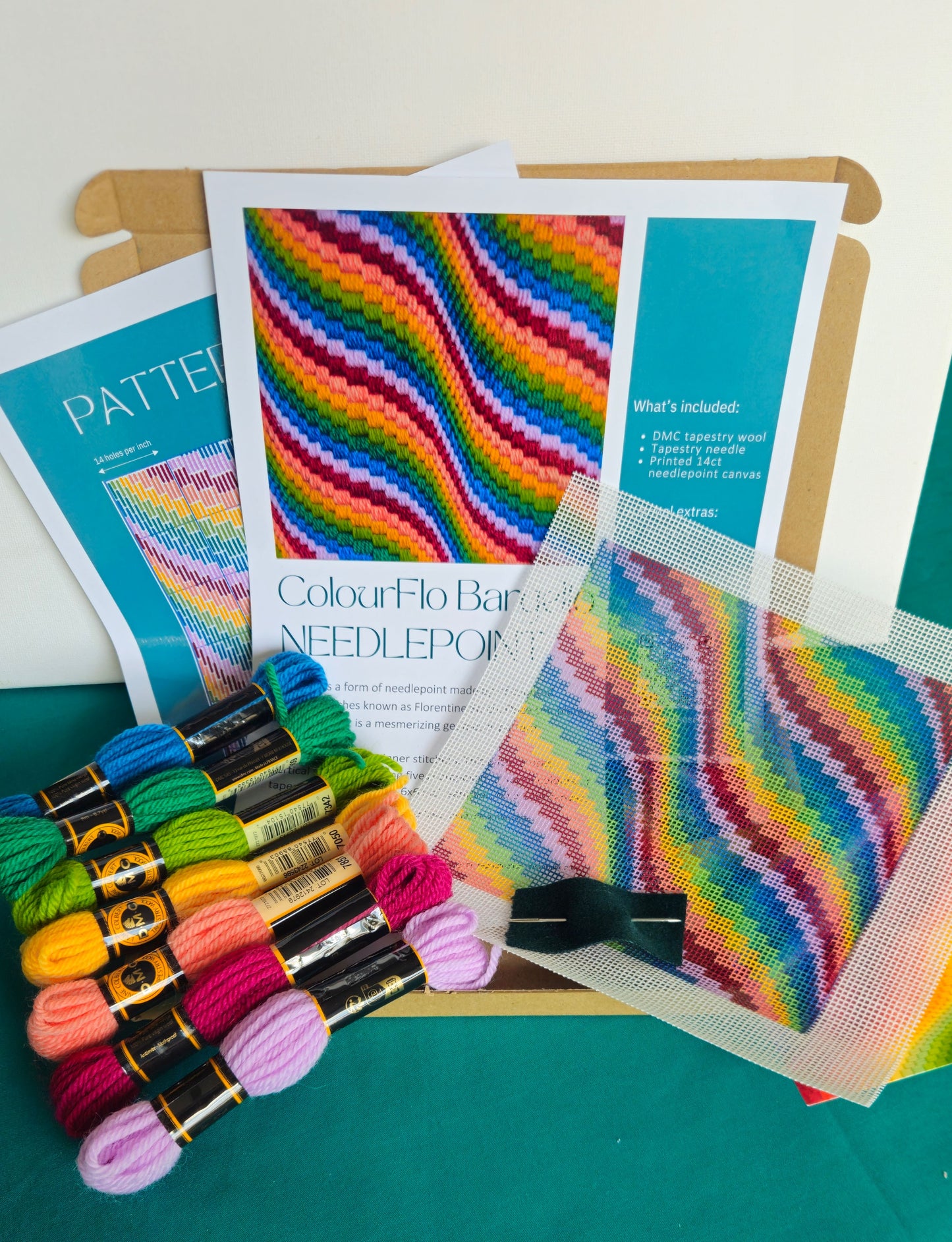 Colourflo Bargello Needlepoint Kit | 6x6 inch | Tapestry | Beginner | DIY craft | Rainbow | hand sewing | printed canvas embroidery (Copy)