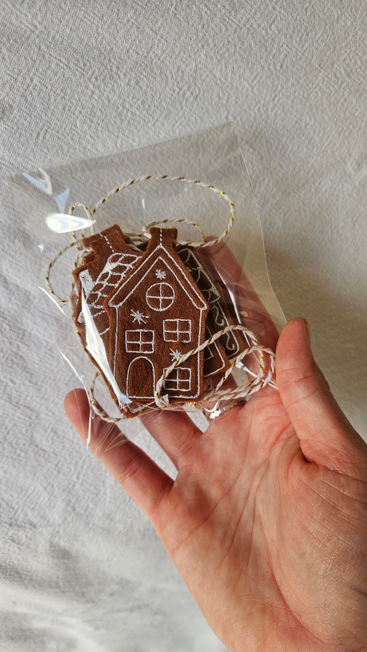 Embroidered Gingerbread House Garland – Digitally Handmade Christmas Decoration