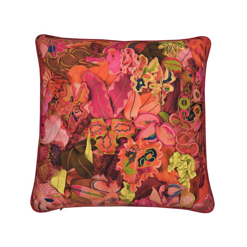Square Cushion Pillow | Digital Botanica | Plants Foliage Design Pink