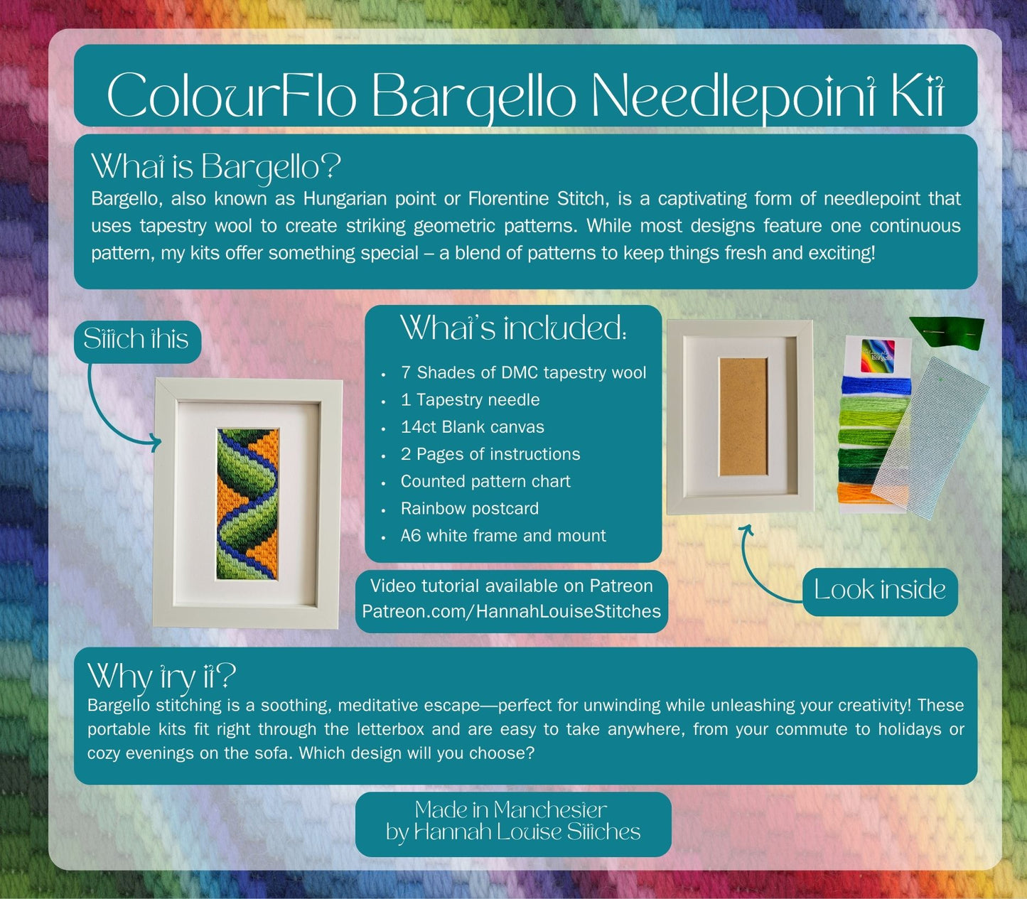 Colourflo Bargello Twist Needlepoint Kit | Tapestry | DIY frame craft | mindful | hand sewing | Stitch-a-long | Textiles | canvas embroidery