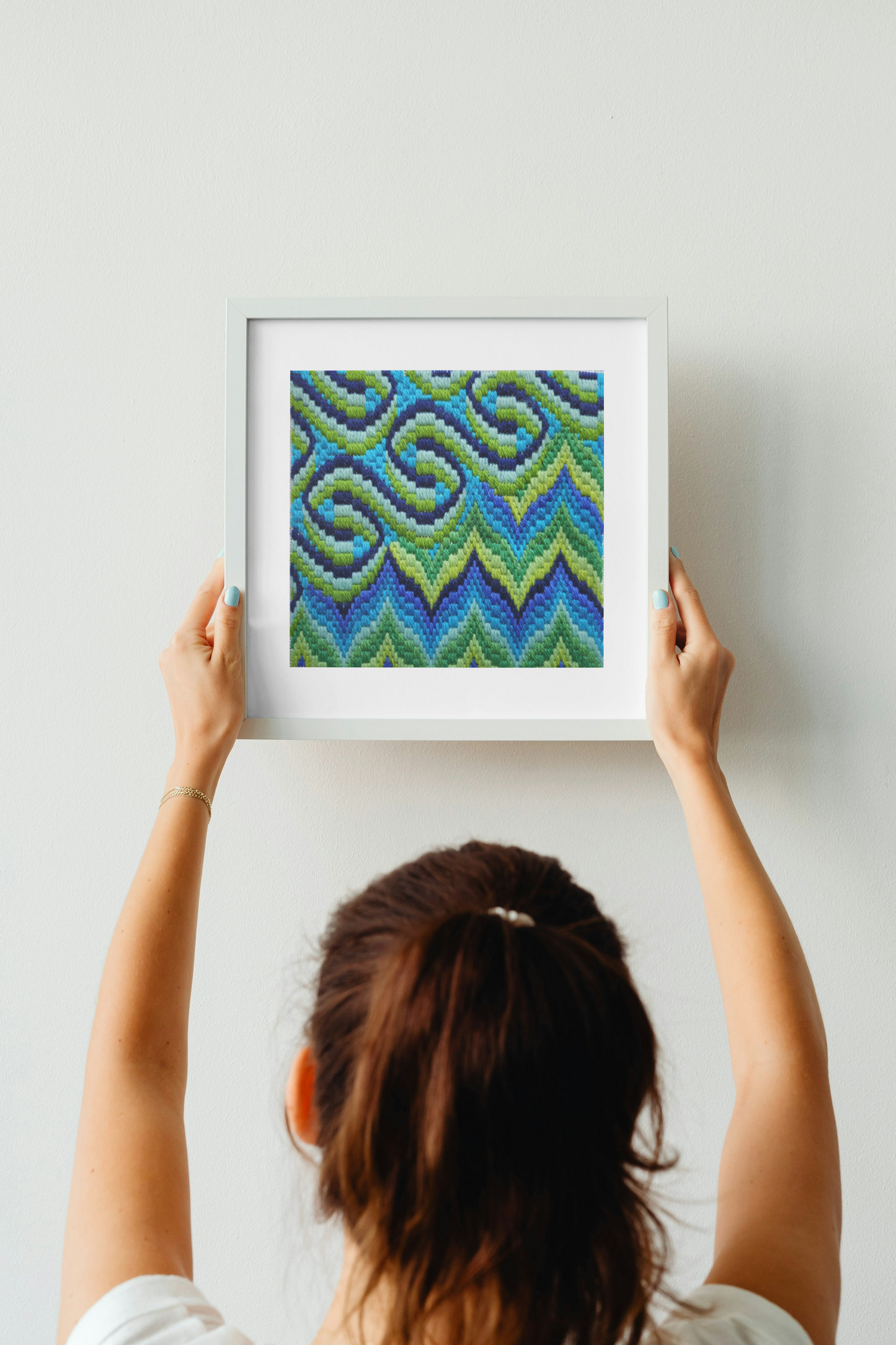 Bargello Needlepoint Kit | Tapestry | Printed canvas DIY craft | mindful | hand sewing | canvas embroidery | 7x7 inch | Beginner friendly