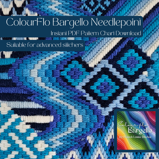 Colourflo Bargello Needlepoint PDF Instant Pattern Download | counted chart | canvas embroidery | Blue and White | Advanced Stitchers