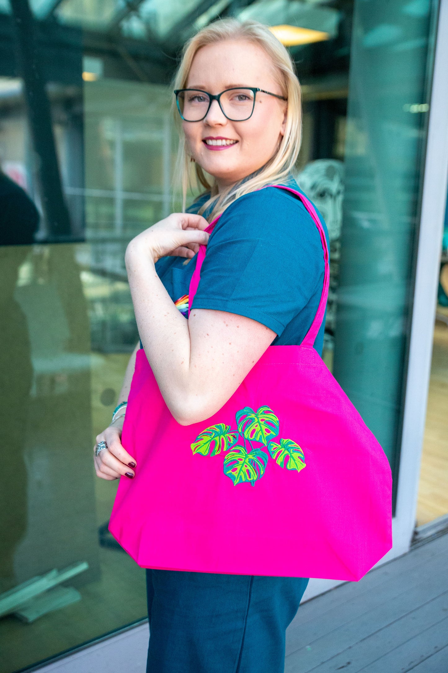 Monstera Embroidered Organic Cotton Shopper Tote Bag