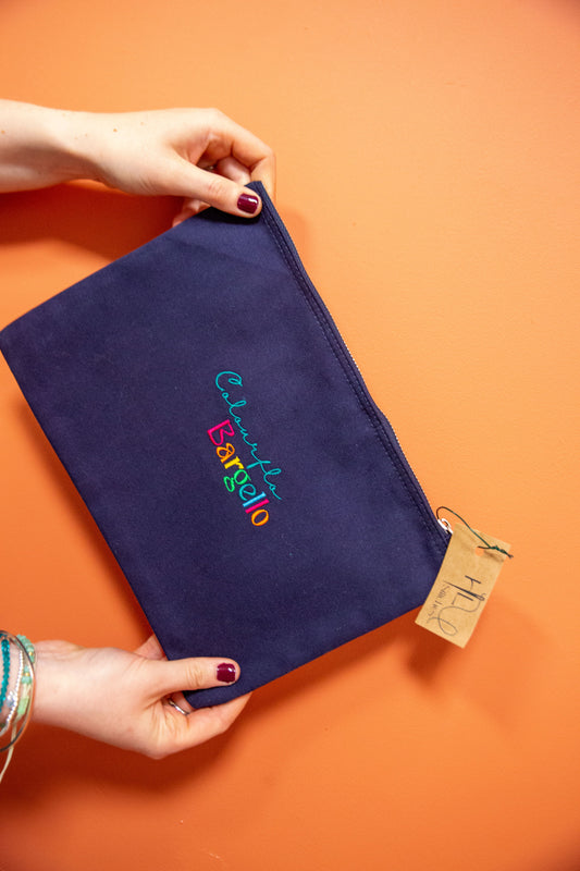 Colourflo Bargello Organic Cotton Travel Pouch – Embroidered Kit Case in French Navy (20x28cm)