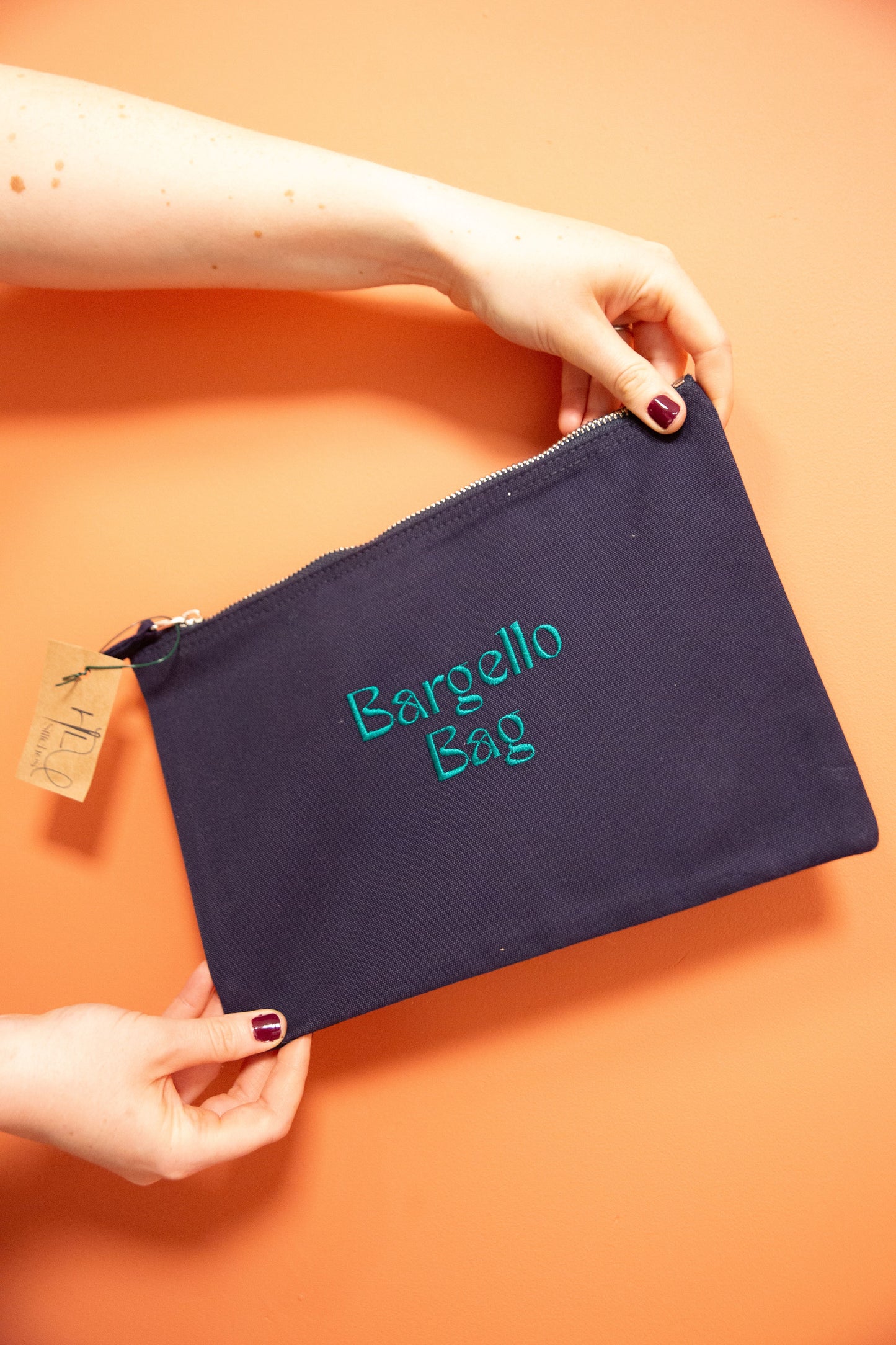 Colourflo Bargello Organic Cotton Travel Pouch – Embroidered Kit Case in French Navy (20x28cm)