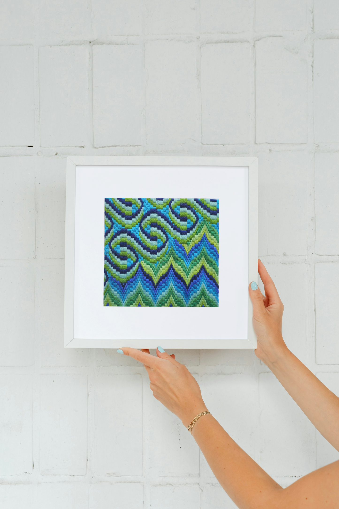 Bargello Needlepoint Kit | Tapestry | Printed canvas DIY craft | mindful | hand sewing | canvas embroidery | 7x7 inch | Beginner friendly