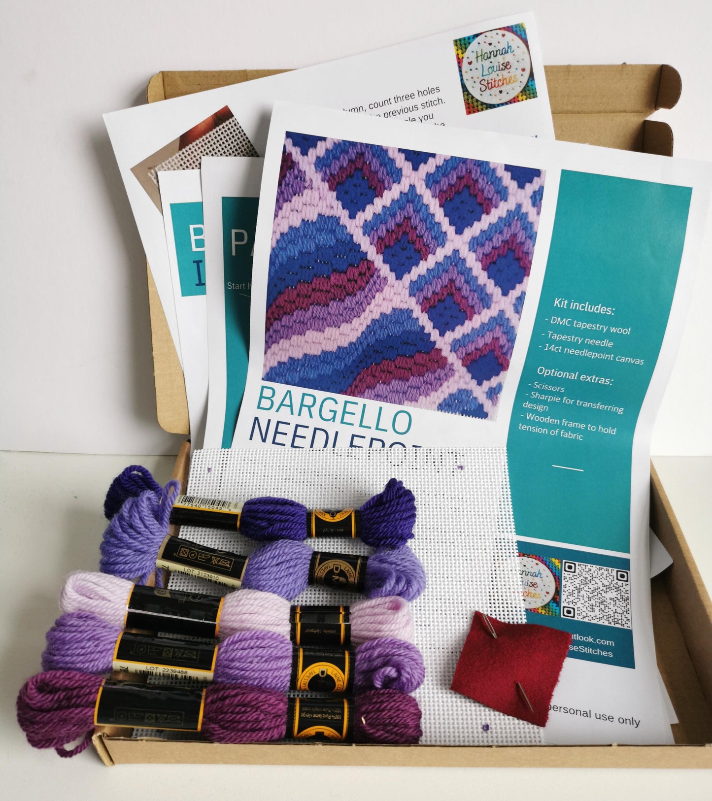 Colourflo Bargello Needlepoint Kit | 5x5 inch | Tapestry | beginner | DIY craft | mindful | purple | hand sewing | canvas embroidery