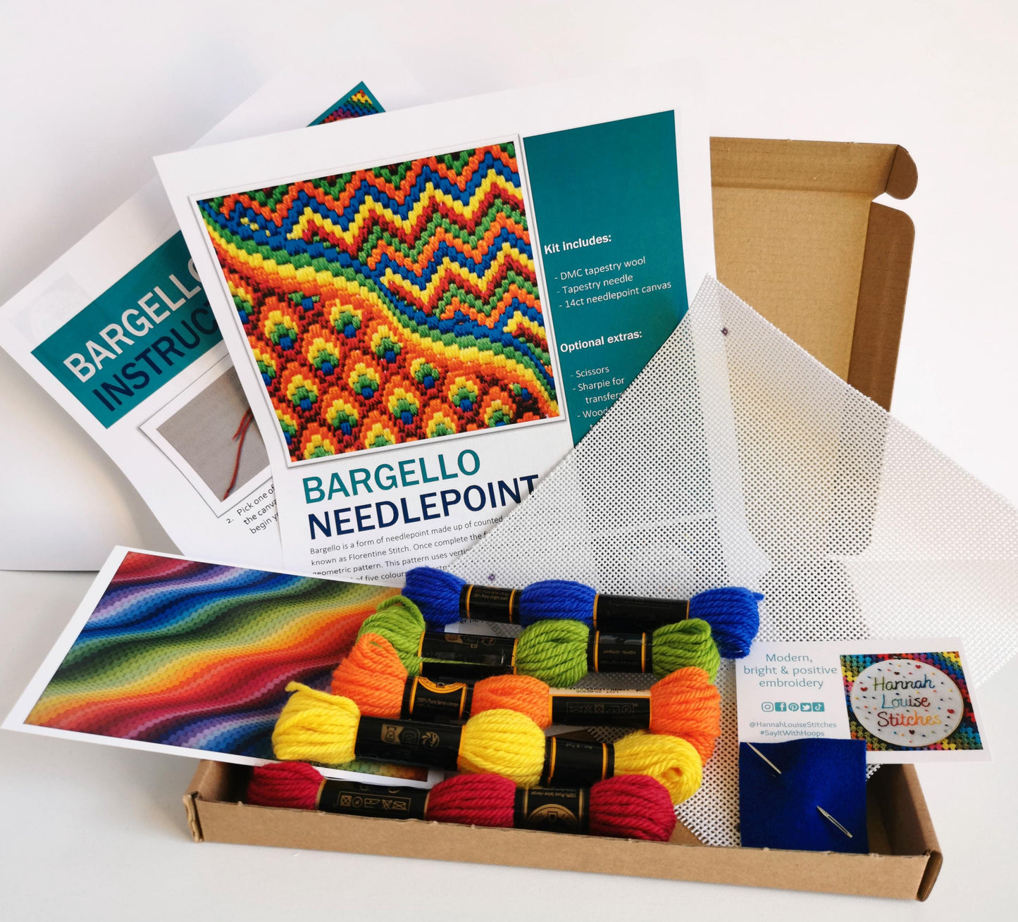 Colourflo Bargello Needlepoint Kit | 6 x 6 inch | Tapestry | beginner | DIY craft | mindful | rainbow | hand sewing | canvas embroidery