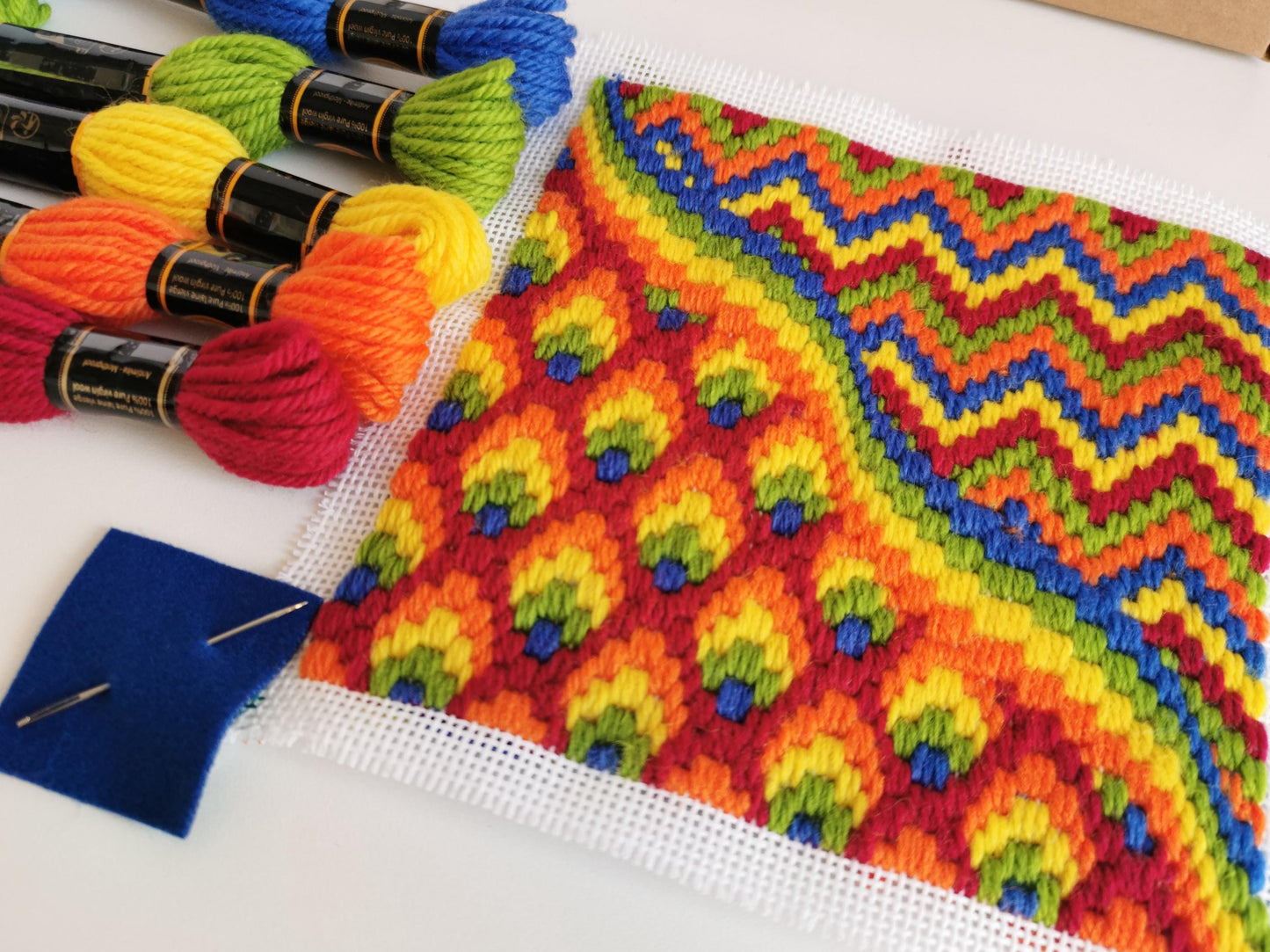 Colourflo Bargello Needlepoint Kit | 6 x 6 inch | Tapestry | beginner | DIY craft | mindful | rainbow | hand sewing | canvas embroidery