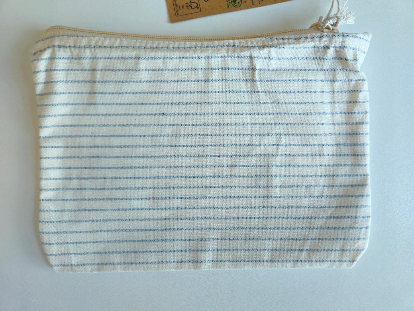 Organic cotton Striped Bag with 'stuff' in Turquoise, Green & Purple Embroidery | Storage | Travel case | zip | craft case | makeup bag