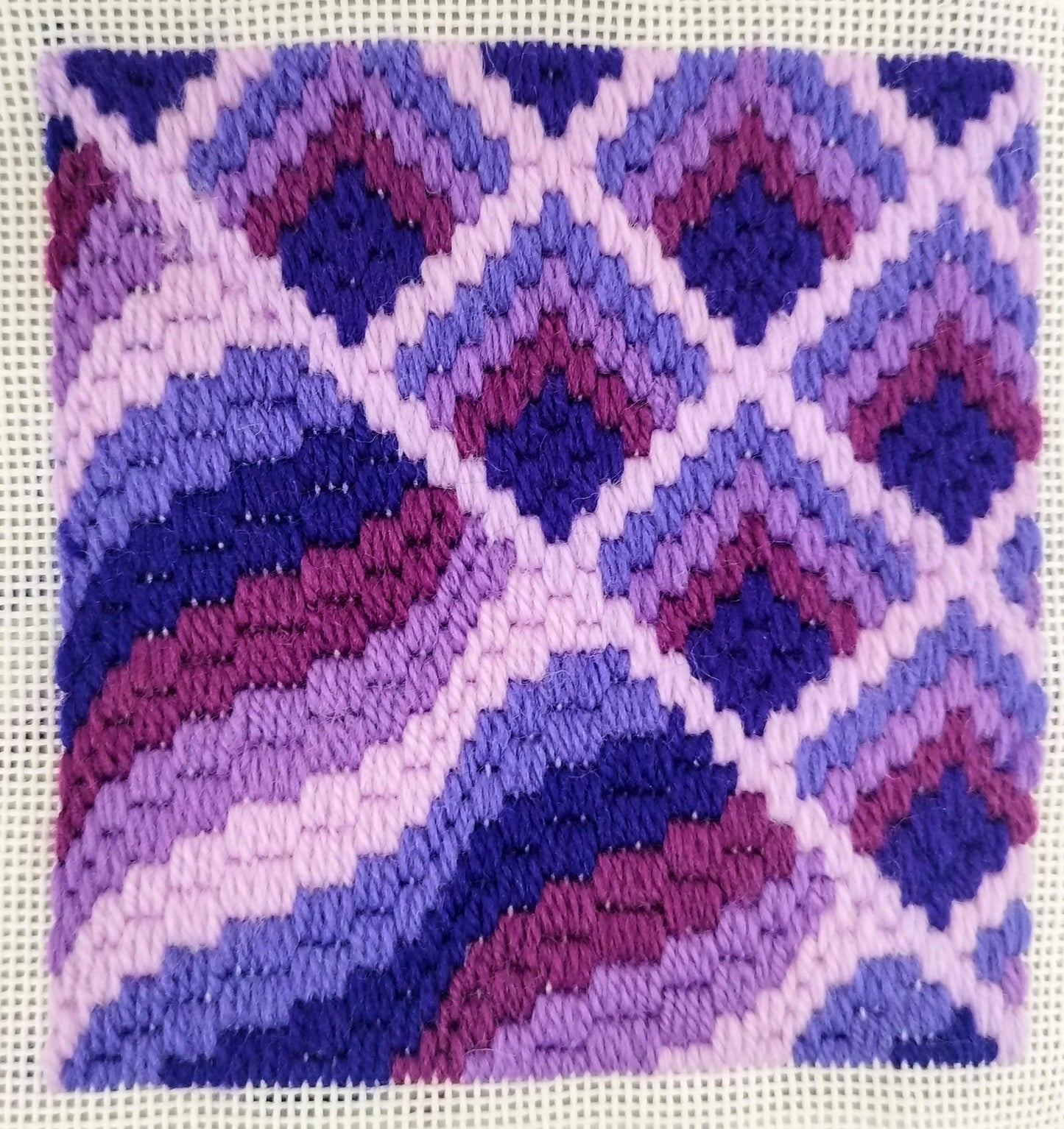 Colourflo Bargello Needlepoint Kit | 5x5 inch | Tapestry | beginner | DIY craft | mindful | purple | hand sewing | canvas embroidery