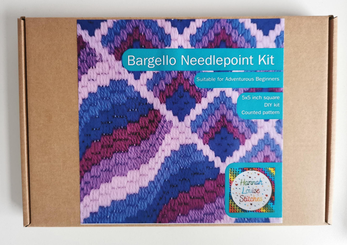 Colourflo Bargello Needlepoint Kit | 5x5 inch | Tapestry | beginner | DIY craft | mindful | purple | hand sewing | canvas embroidery