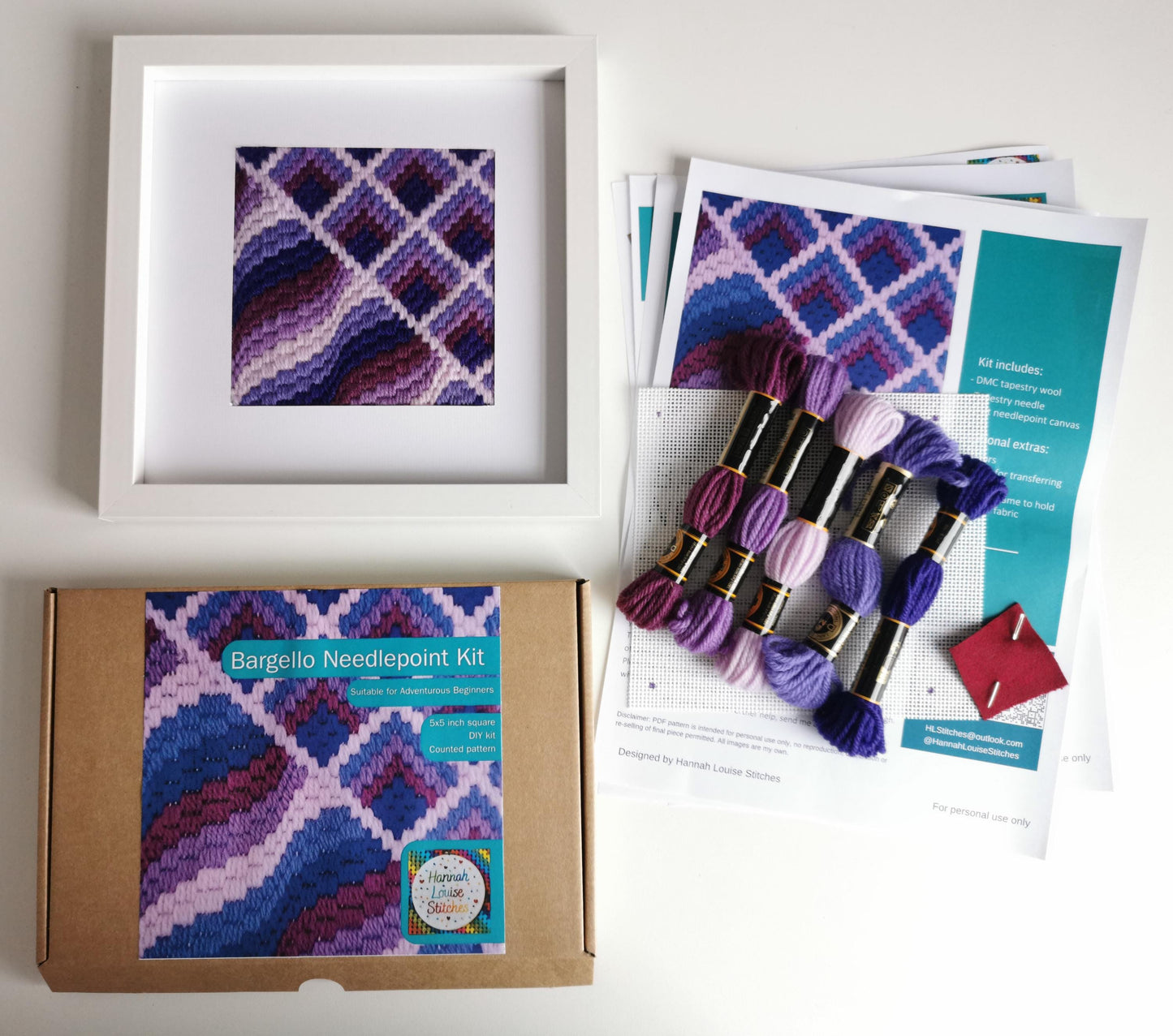 Colourflo Bargello Needlepoint Kit | 5x5 inch | Tapestry | beginner | DIY craft | mindful | purple | hand sewing | canvas embroidery