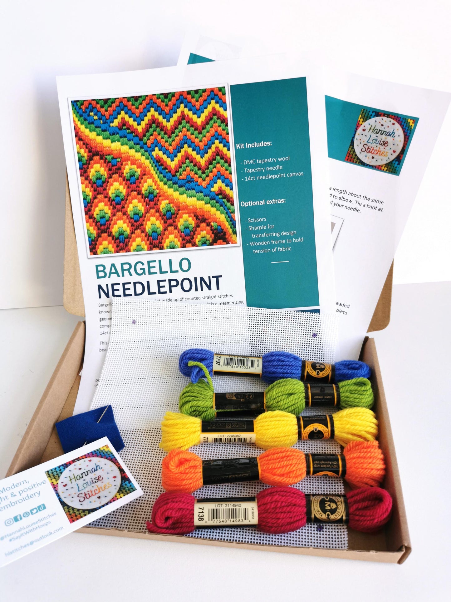 Colourflo Bargello Needlepoint Kit | 6 x 6 inch | Tapestry | beginner | DIY craft | mindful | rainbow | hand sewing | canvas embroidery
