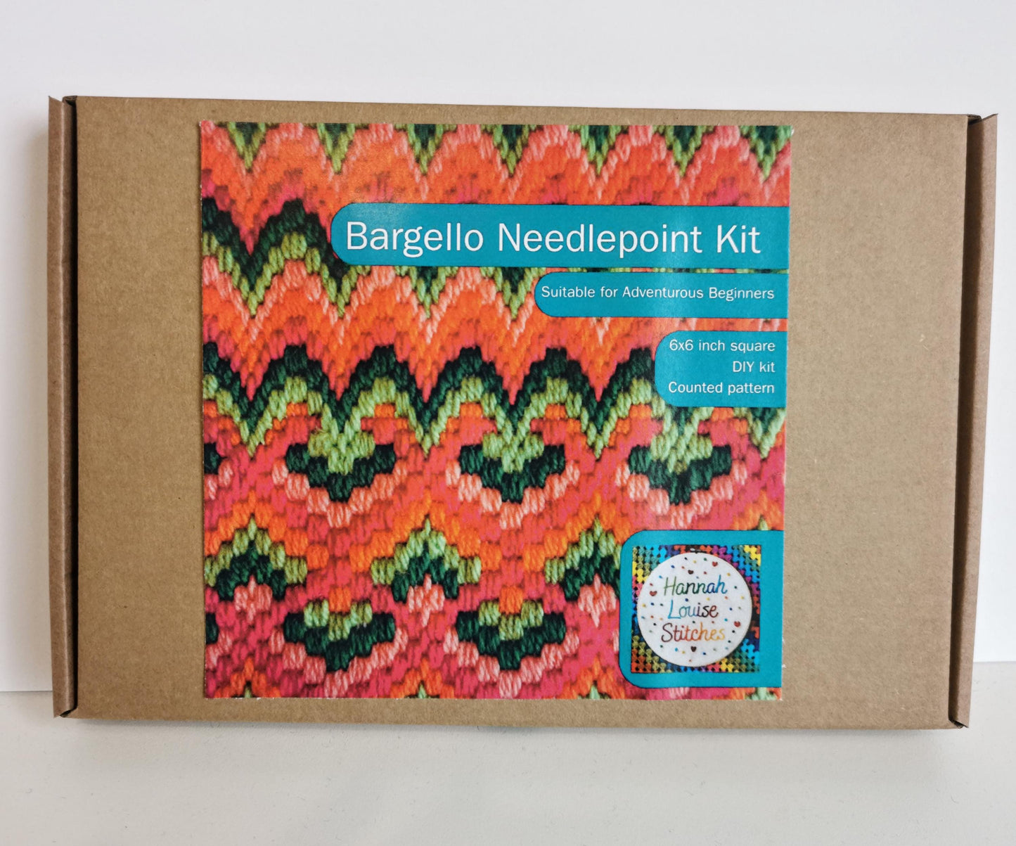 Colourflo Bargello Needlepoint Kit | 6x6 inch | Tapestry | beginner | DIY craft | mindful | pink and green | hand sewing | canvas embroidery