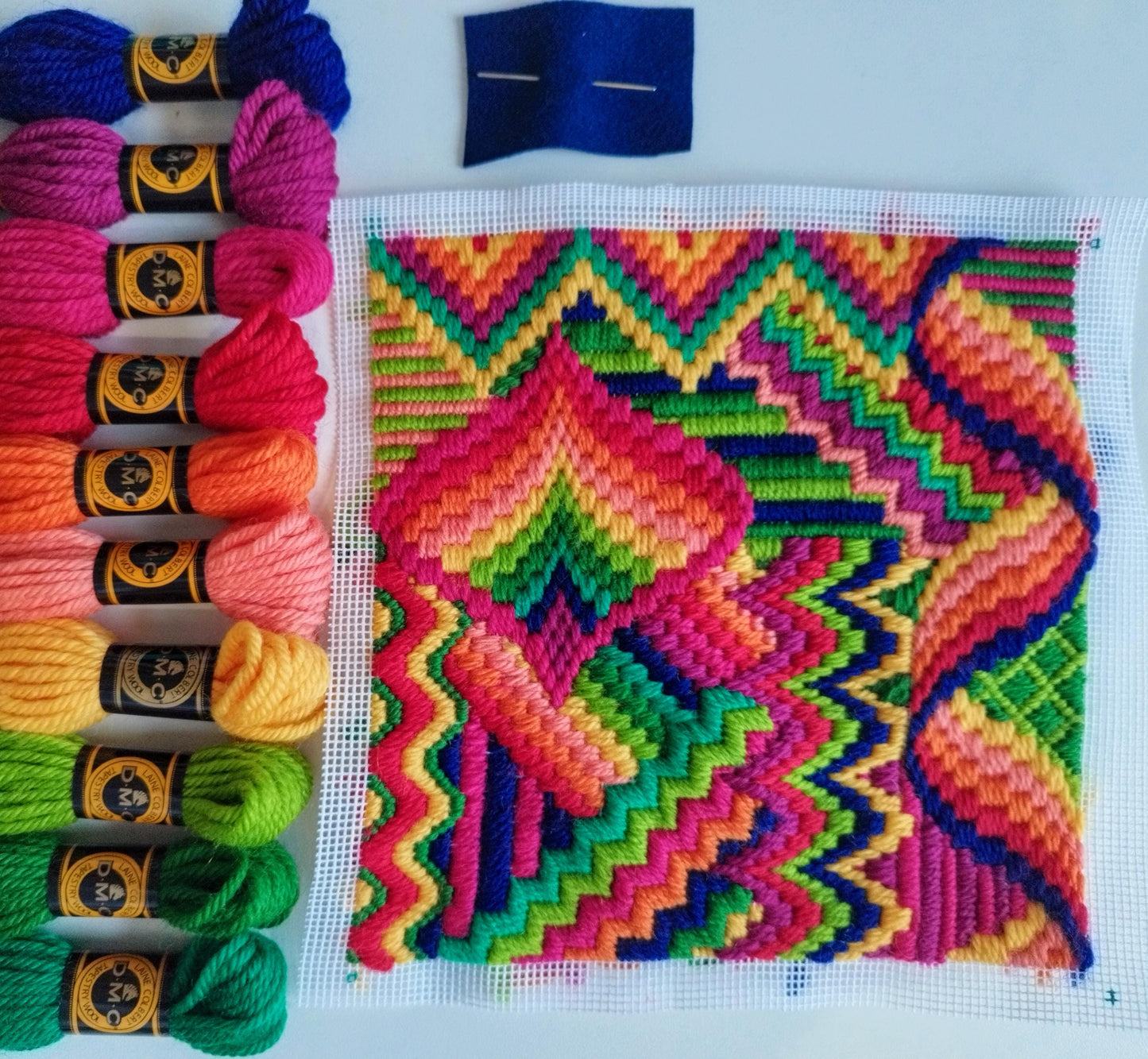 Colourflo Bargello Needlepoint Kit | 7x7 inch | Tapestry | advanced | DIY craft | mindful | rainbow | hand sewing | canvas embroidery