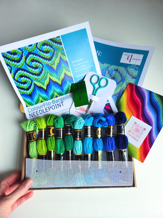 Colourflo Bargello Needlepoint Kit | 7x7 inch | Tapestry | DIY craft | mindful | rainbow | hand sewing | canvas embroidery