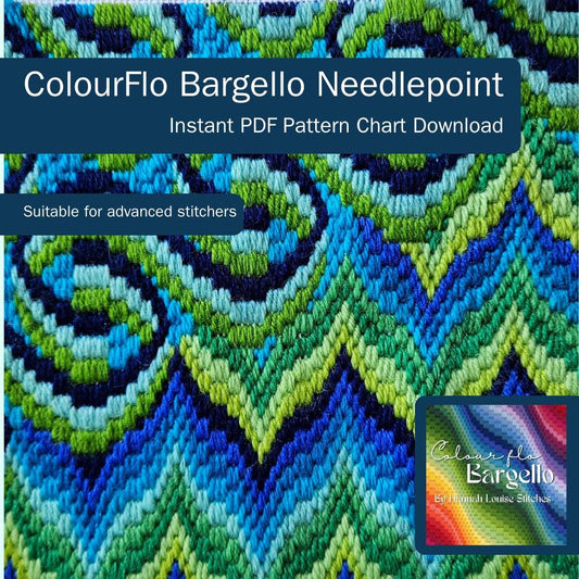 Colourflo Bargello Needlepoint PDF Instant Pattern Download | counted chart | canvas embroidery | tranquil | Green and blue