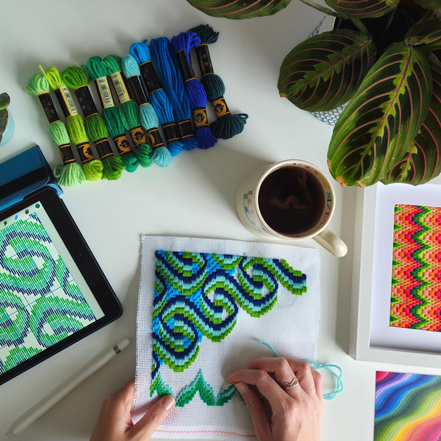 Colourflo Bargello Needlepoint PDF Instant Pattern Download | counted chart | canvas embroidery | tranquil | Green and blue