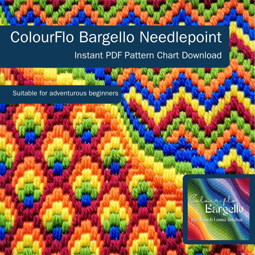 Colourflo Bargello Needlepoint PDF Instant Pattern Download | counted chart | canvas embroidery | BEGINNER | 6x6 inches | rainbow