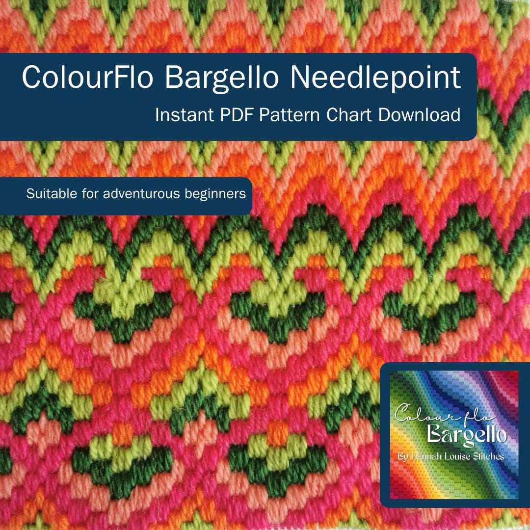 Colourflo Bargello Needlepoint PDF Instant Pattern Download | counted chart | canvas embroidery | BEGINNER | 6x6 inches | watermelon sugar